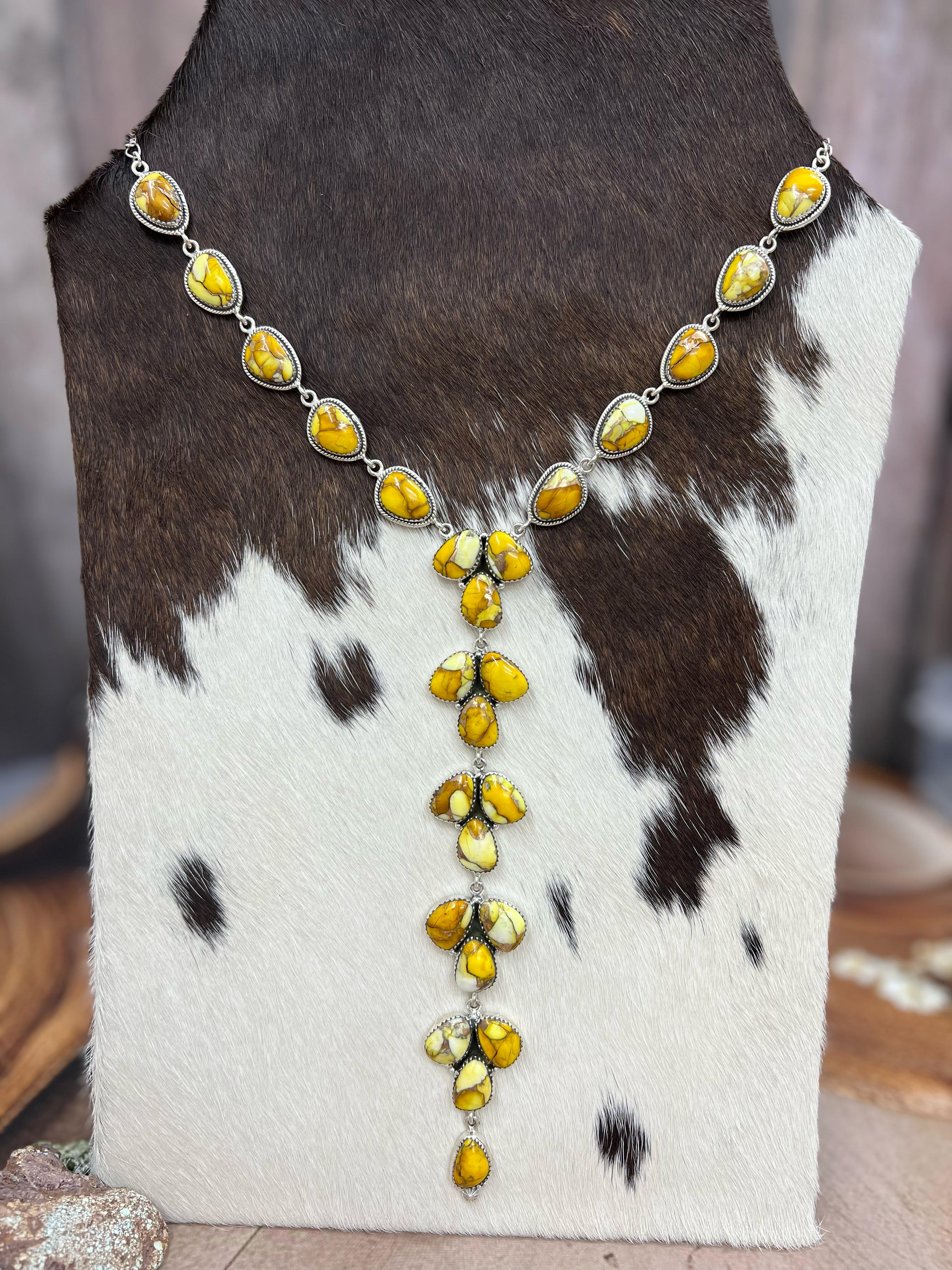 Handmade Sterling Silver Honey Dahlia Necklace with Signed Nizhoni