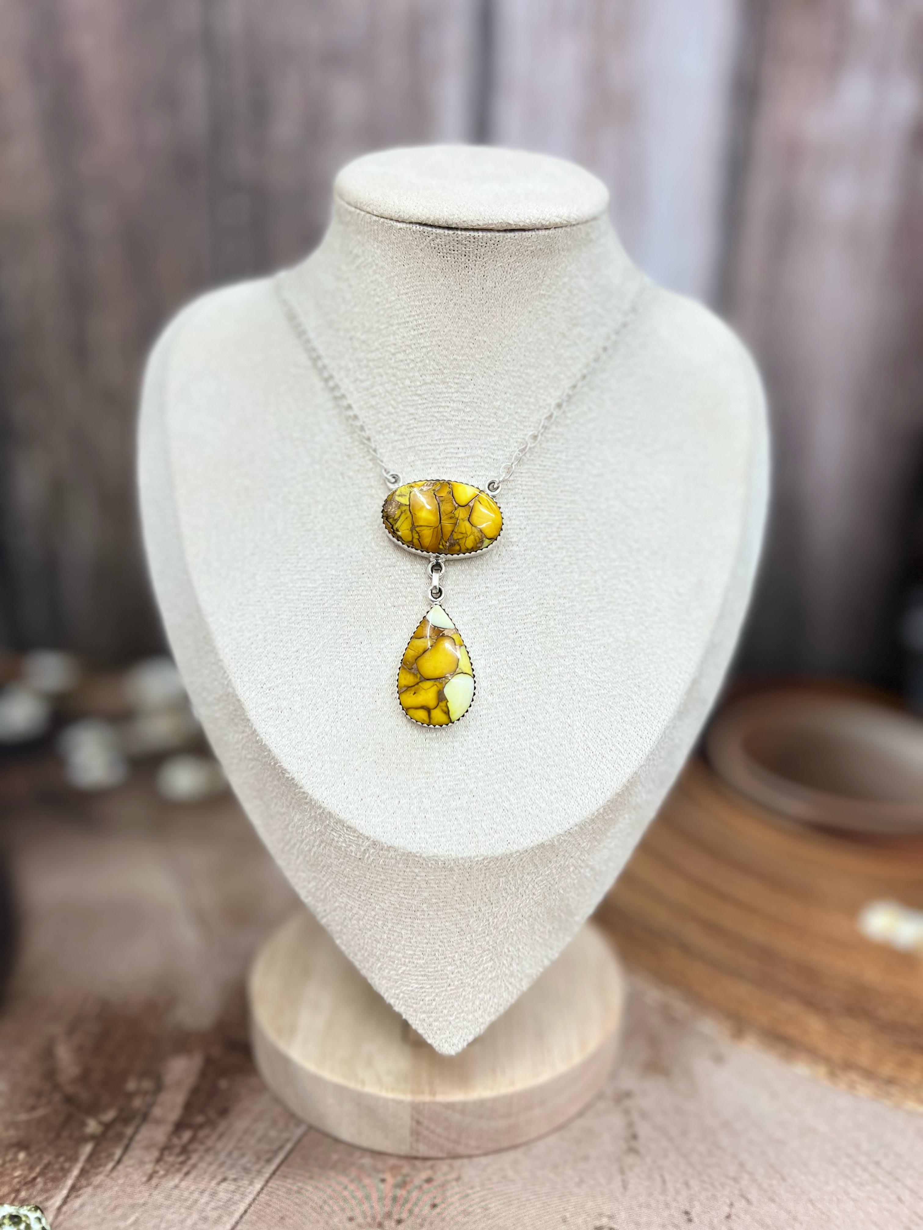 Handmade Sterling Silver Honey Dahlia Necklace with Signed Nizhoni