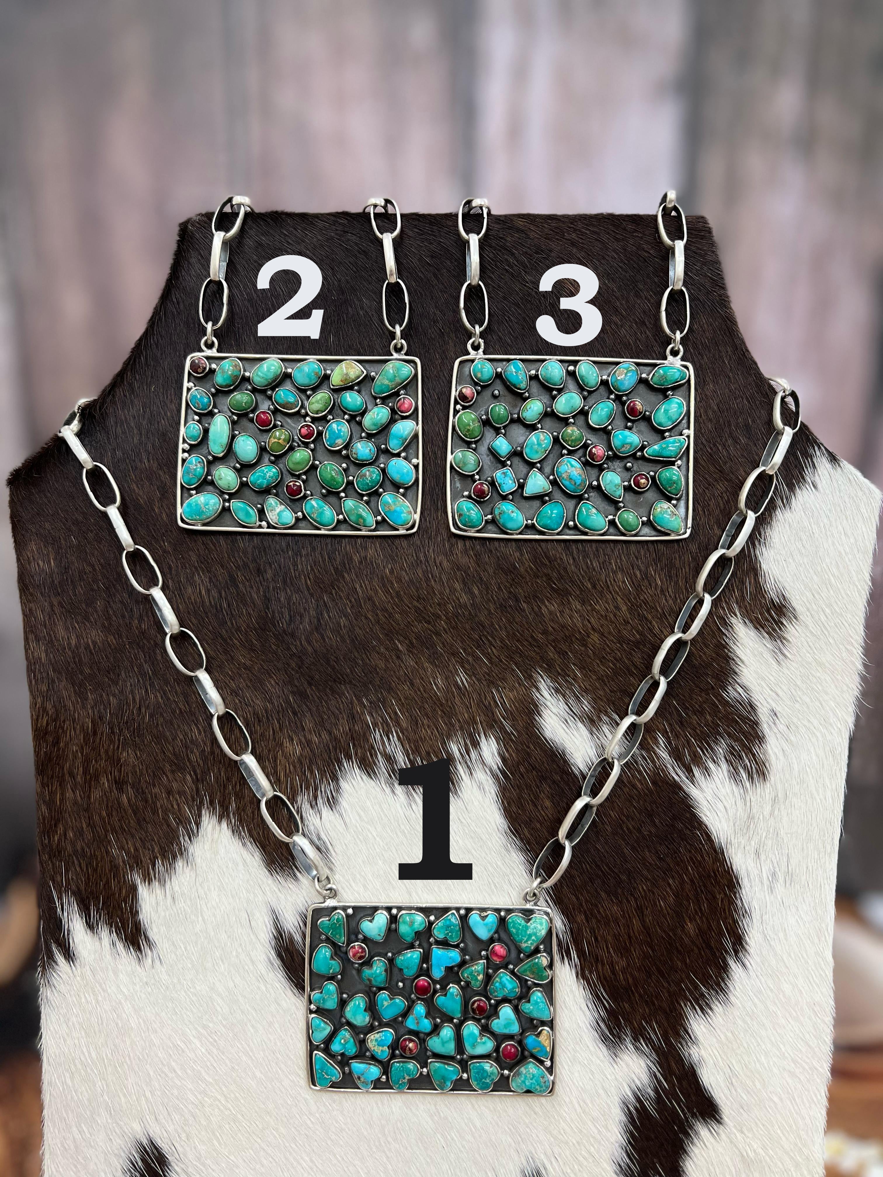 Handmade Sterling Silver Emerald Valley Turquoise with Dahlia Rose Necklace, Signed Nizhoni