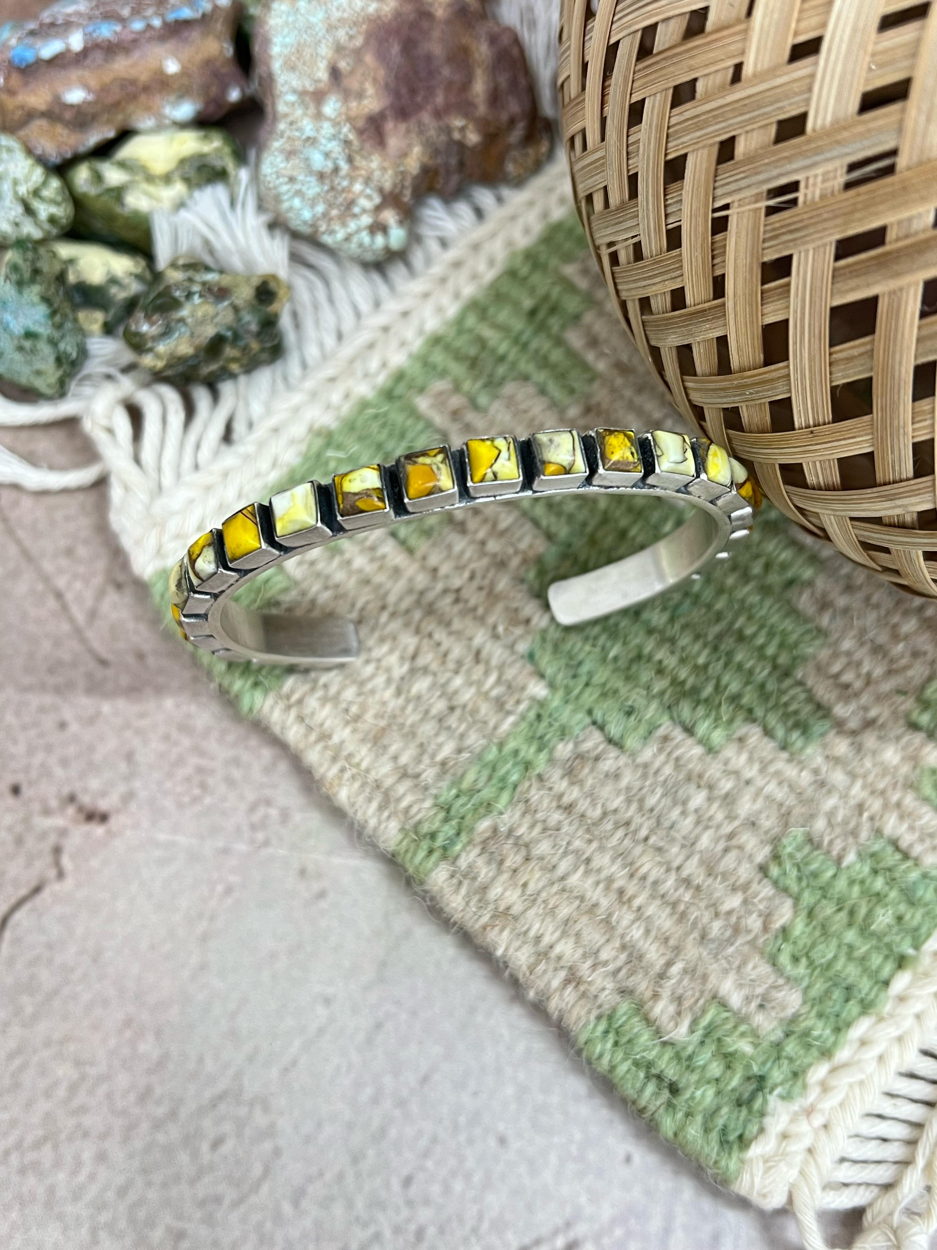 Handmade Sterling Silver Honey Dahlia Cuff Bracelet with Signed Nizhoni