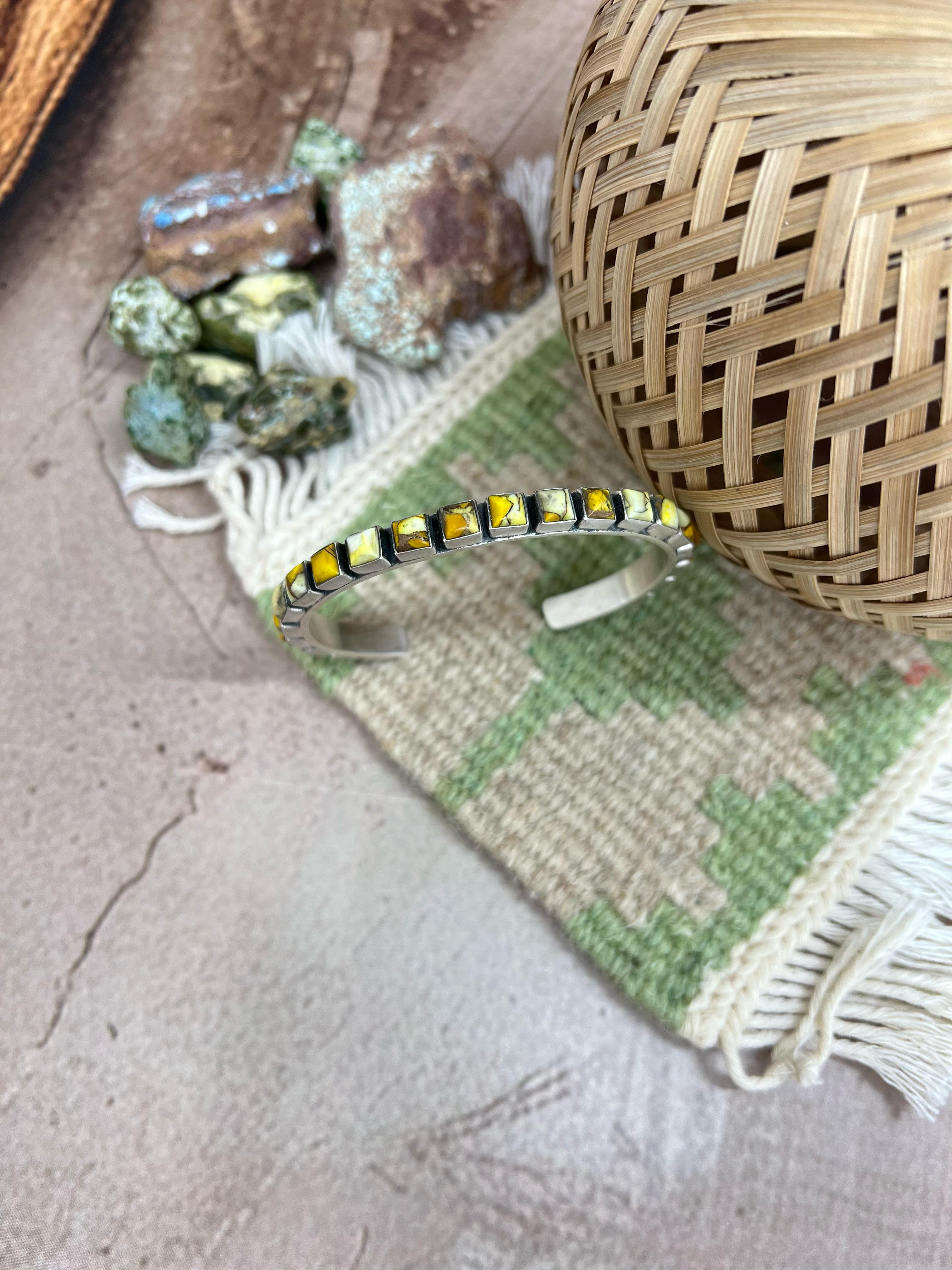 Handmade Sterling Silver Honey Dahlia Cuff Bracelet with Signed Nizhoni