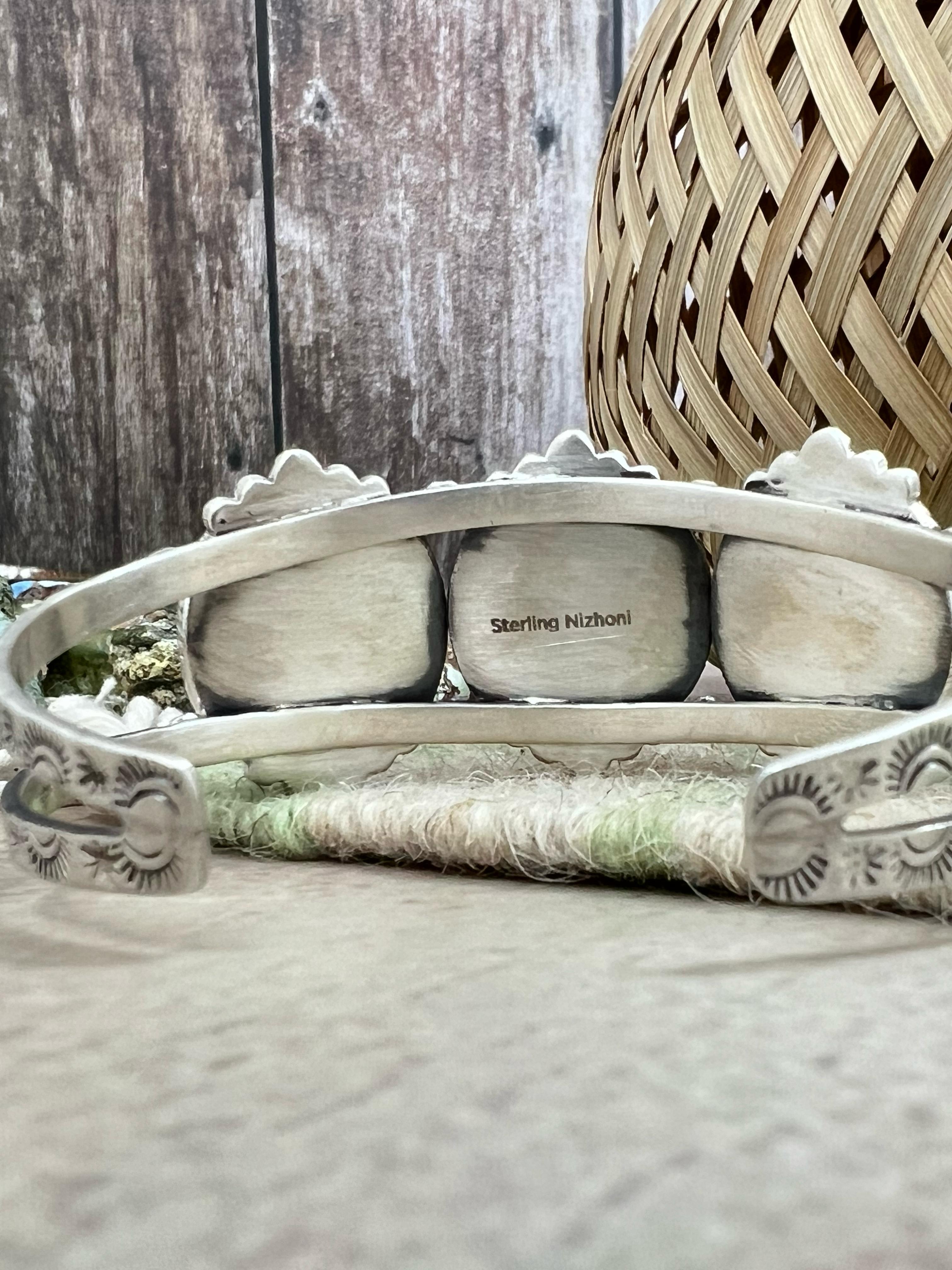 Handmade Sterling Silver Honey Dahlia Cuff Bracelet with Signed Nizhoni