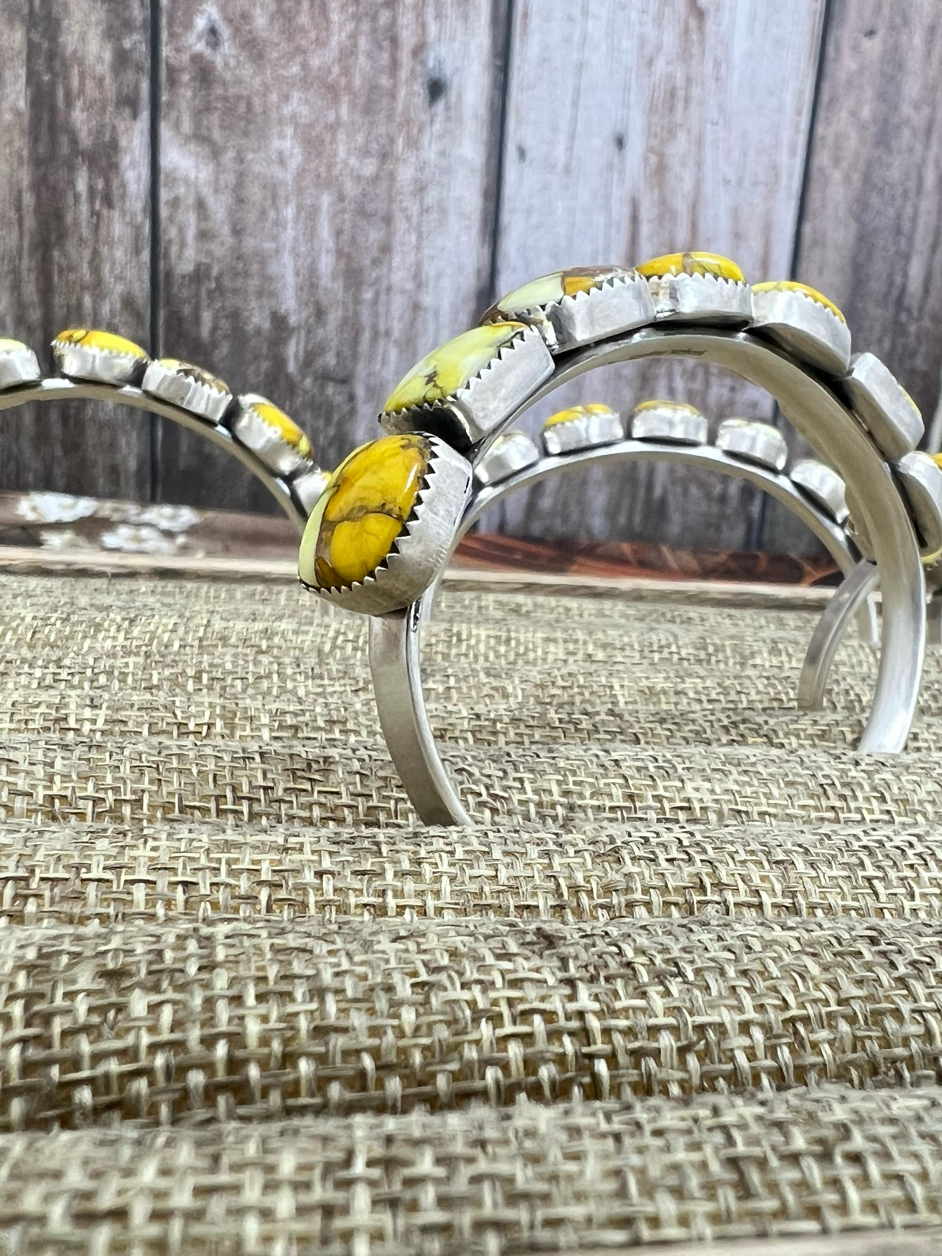 Handmade Sterling Silver Honey Dahlia Cuff Bracelet with Signed Nizhoni