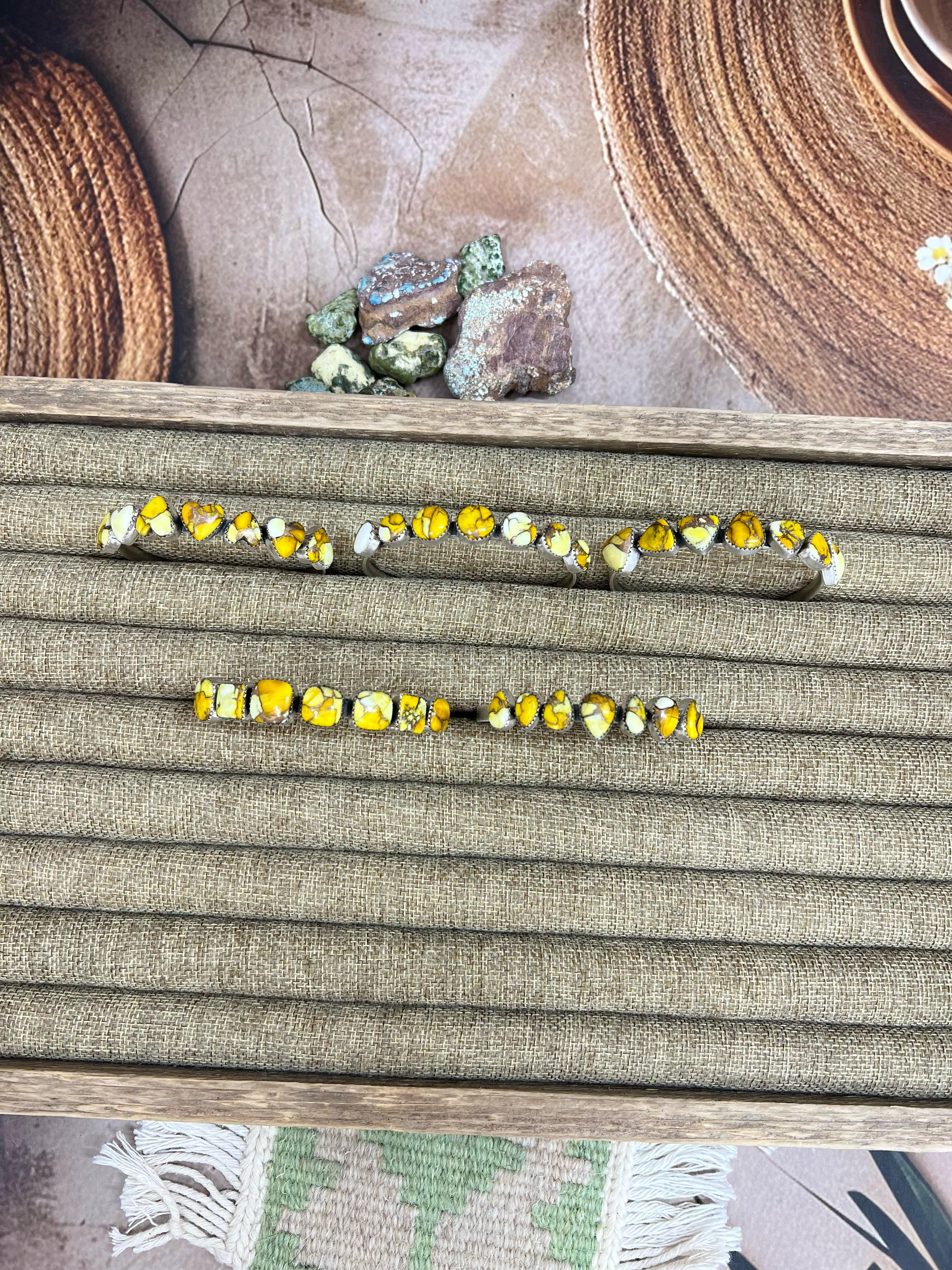 Handmade Sterling Silver Honey Dahlia Cuff Bracelet with Signed Nizhoni