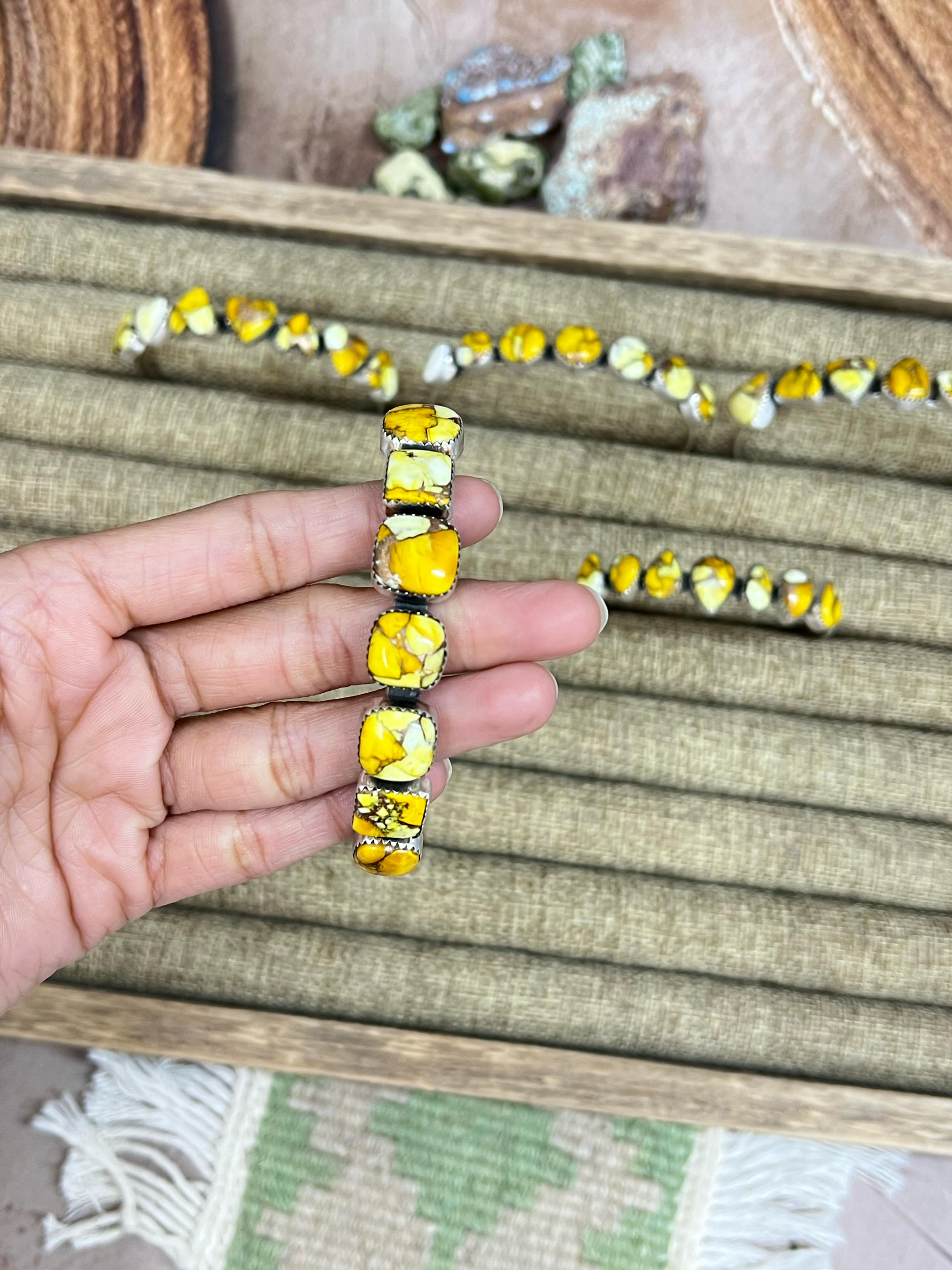 Handmade Sterling Silver Honey Dahlia Cuff Bracelet with Signed Nizhoni