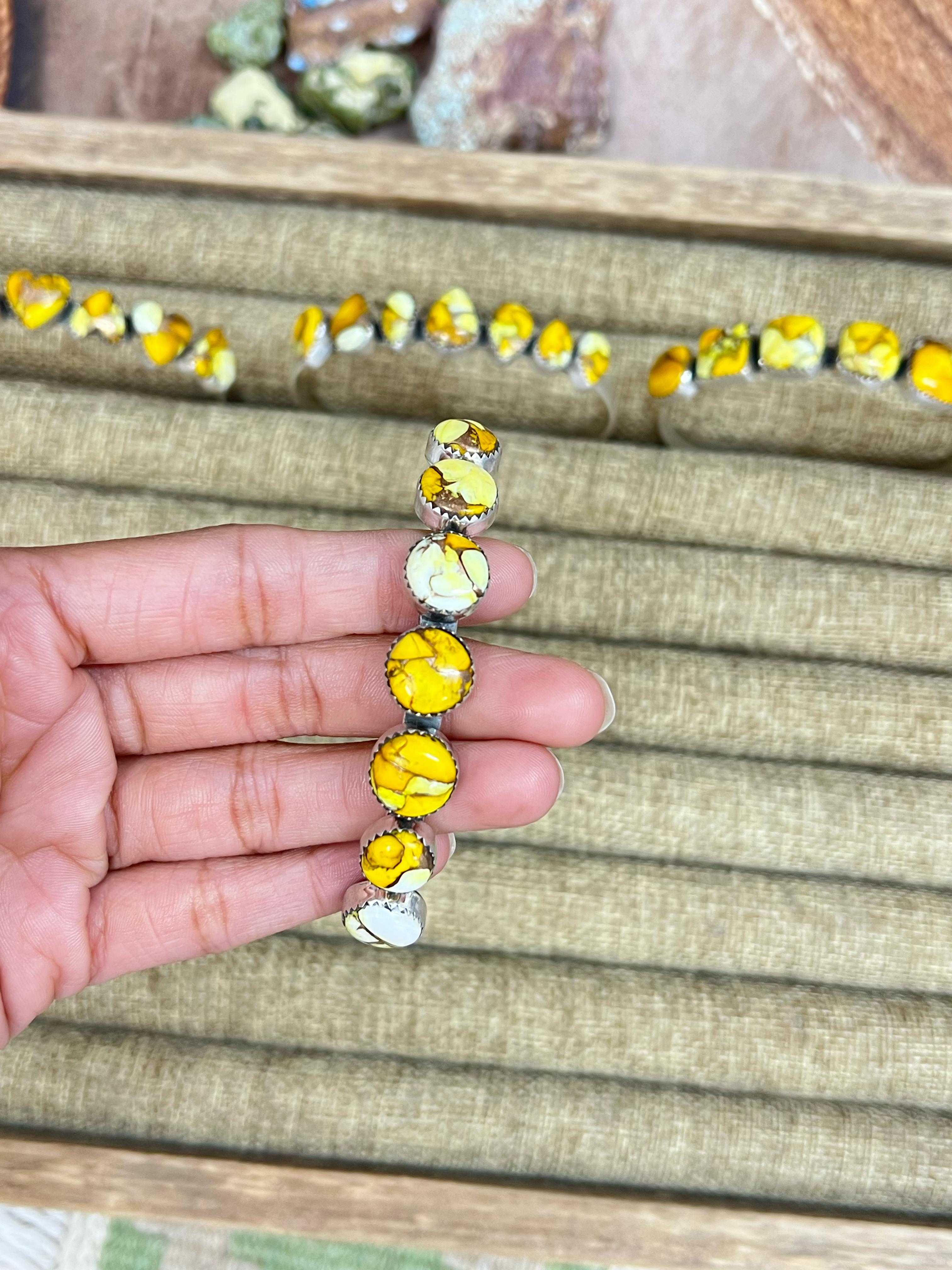 Handmade Sterling Silver Honey Dahlia Cuff Bracelet with Signed Nizhoni