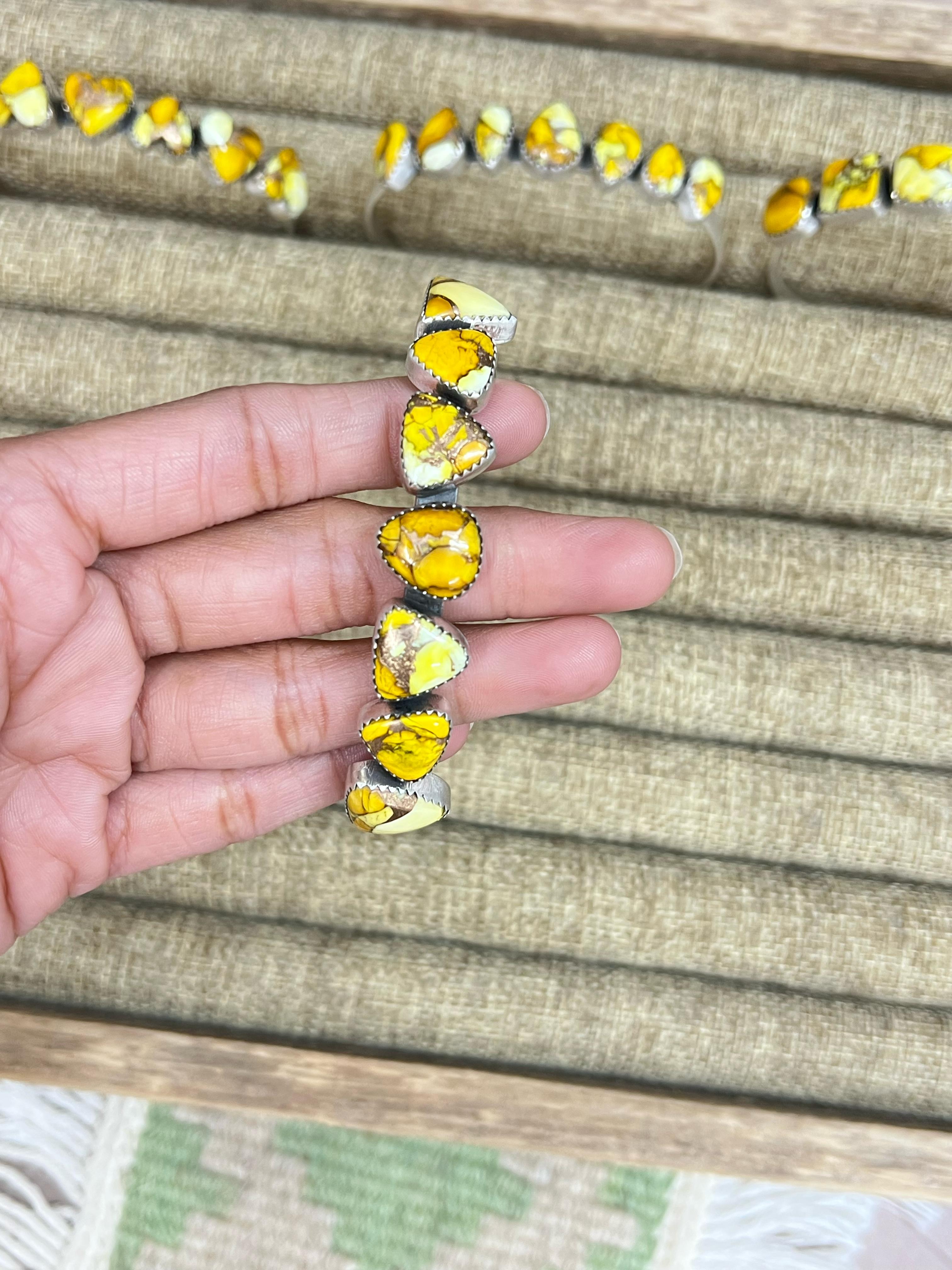 Handmade Sterling Silver Honey Dahlia Cuff Bracelet with Signed Nizhoni