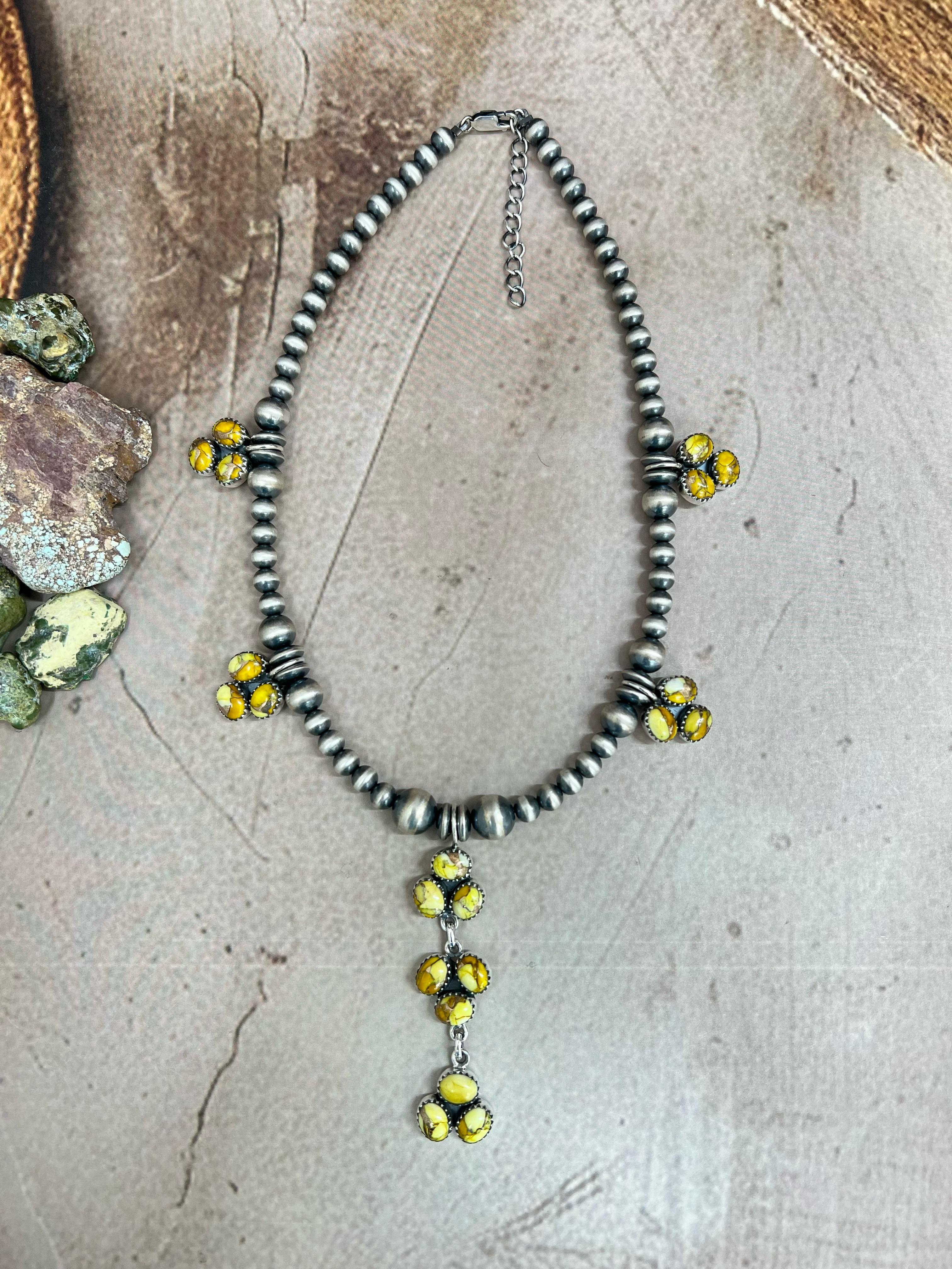 Handmade Sterling Silver Honey Dahlia Beaded Necklace with Signed Nizhoni