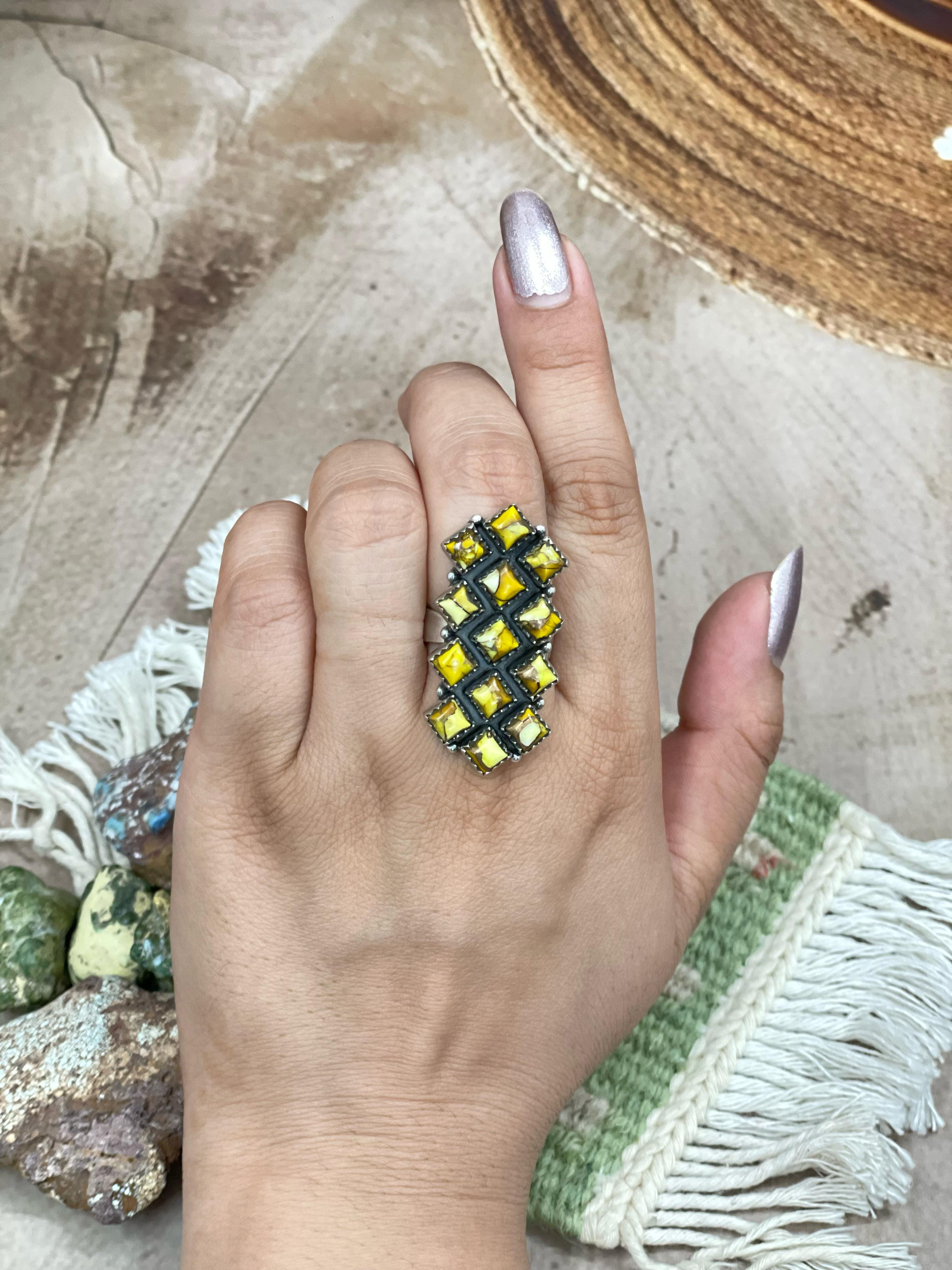 Handmade Sterling Silver Honey Dahlia Adjustable Ring with Signed Nizhoni