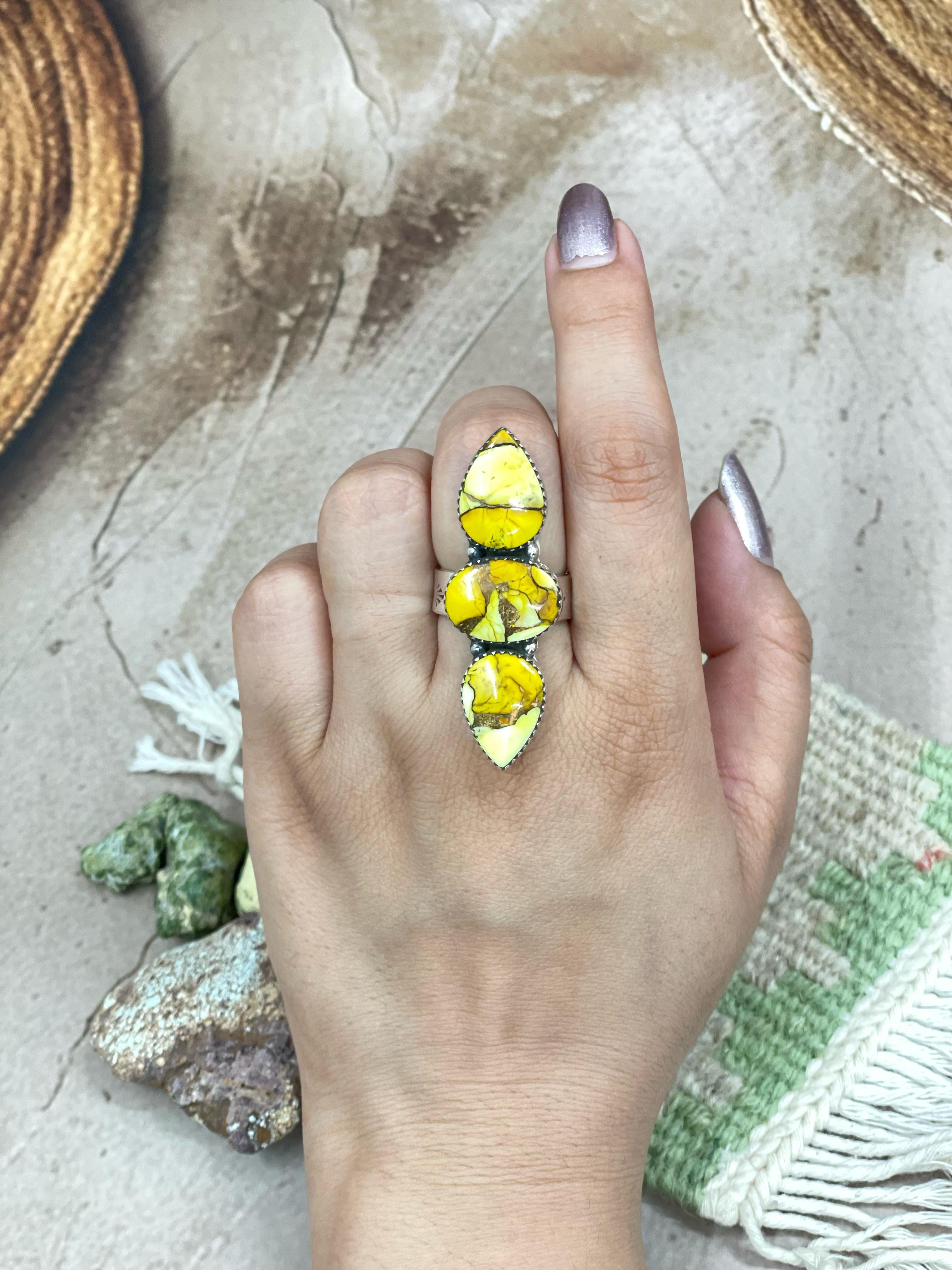 Handmade Sterling Silver Honey Dahlia Adjustable Ring with Signed Nizhoni