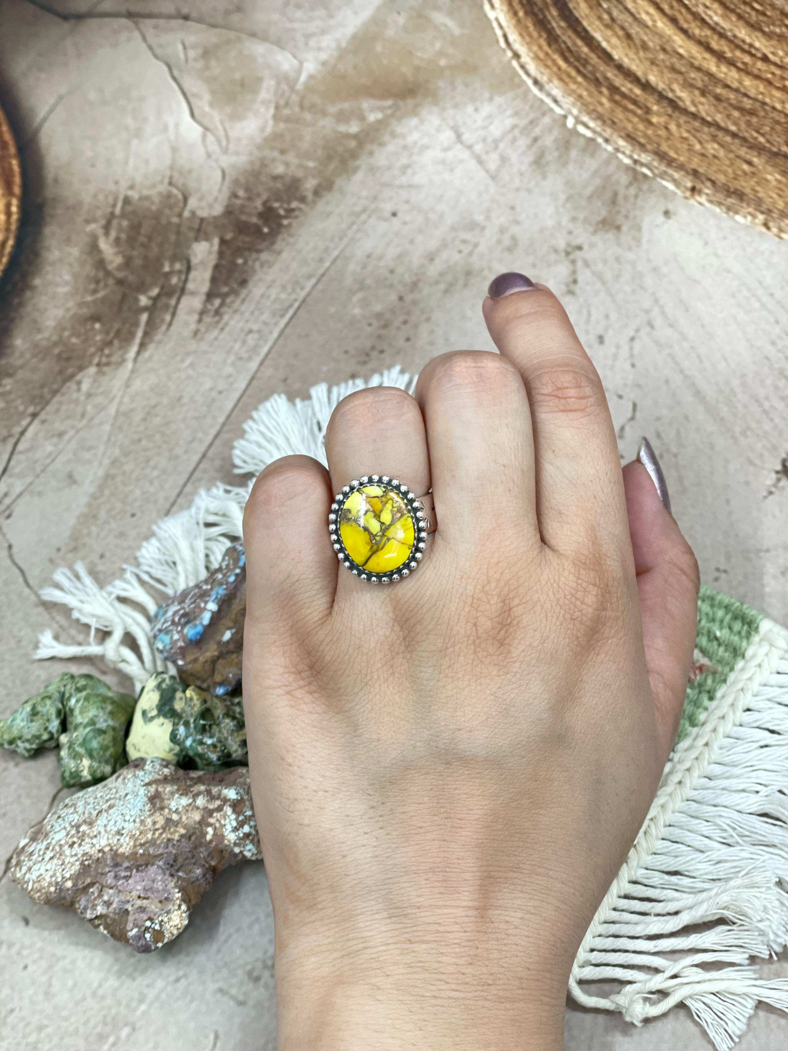 Handmade Sterling Silver Honey Dahlia Adjustable Ring, Signed Nizhoni