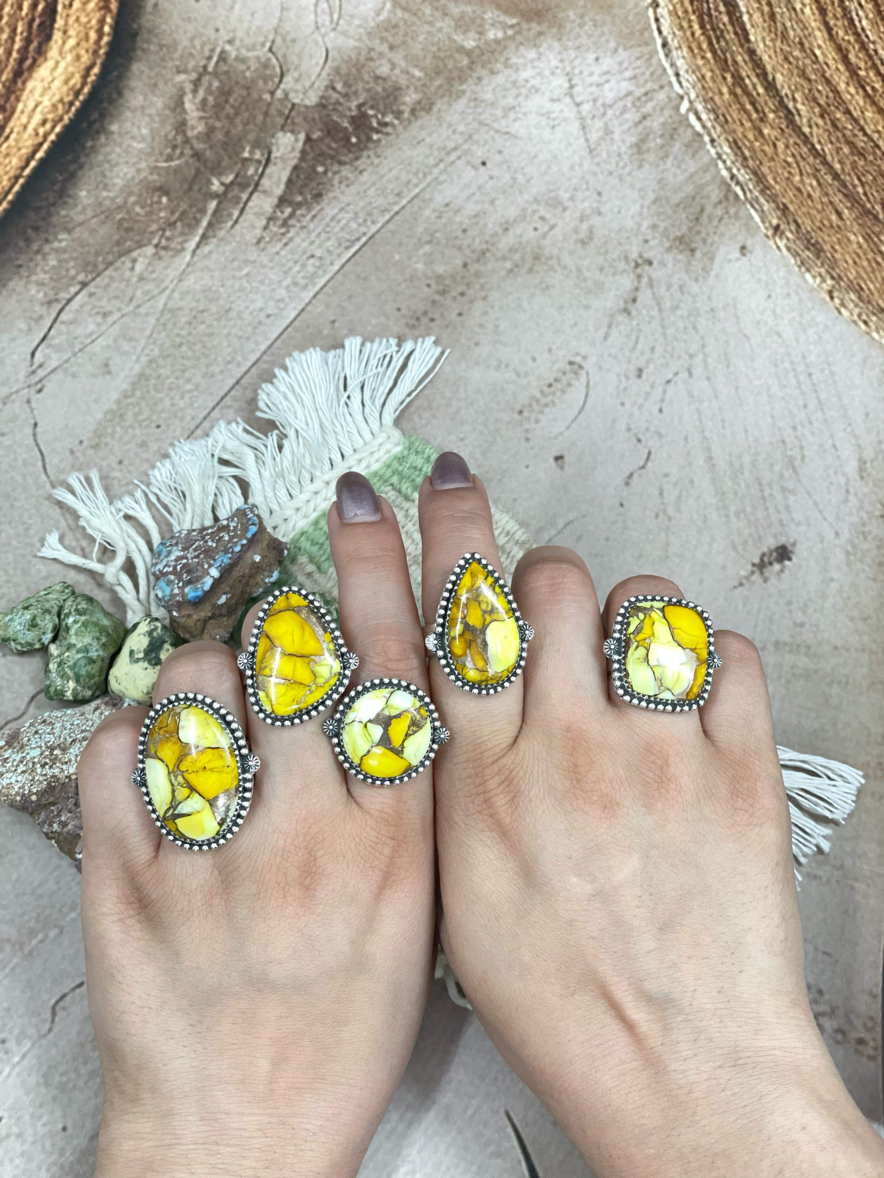 Handmade Sterling Silver Honey Dahlia Adjustable Ring, Signed Nizhoni