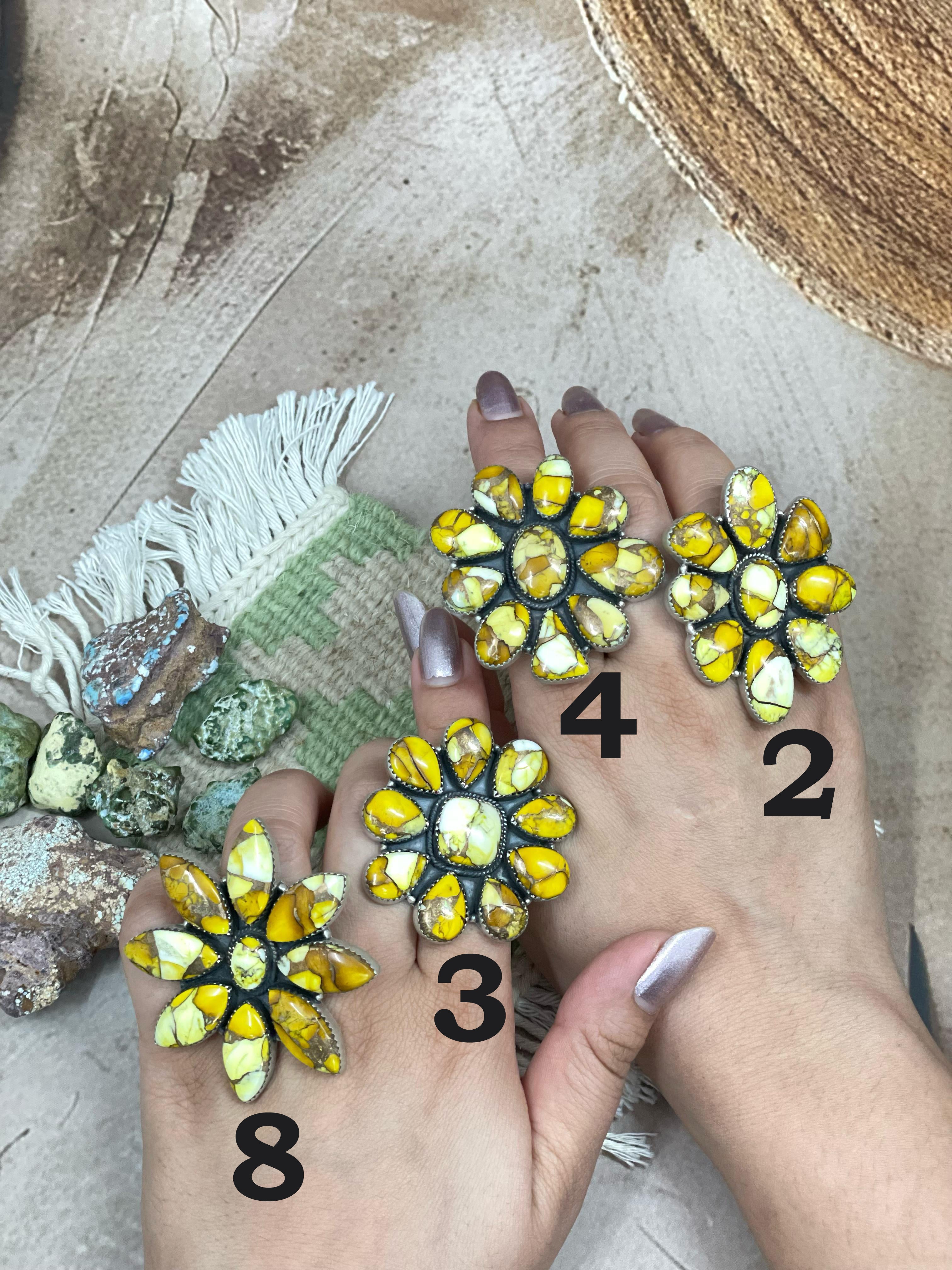 Handmade Sterling Silver Honey Dahlia Adjustable Ring with Signed Nizhoni