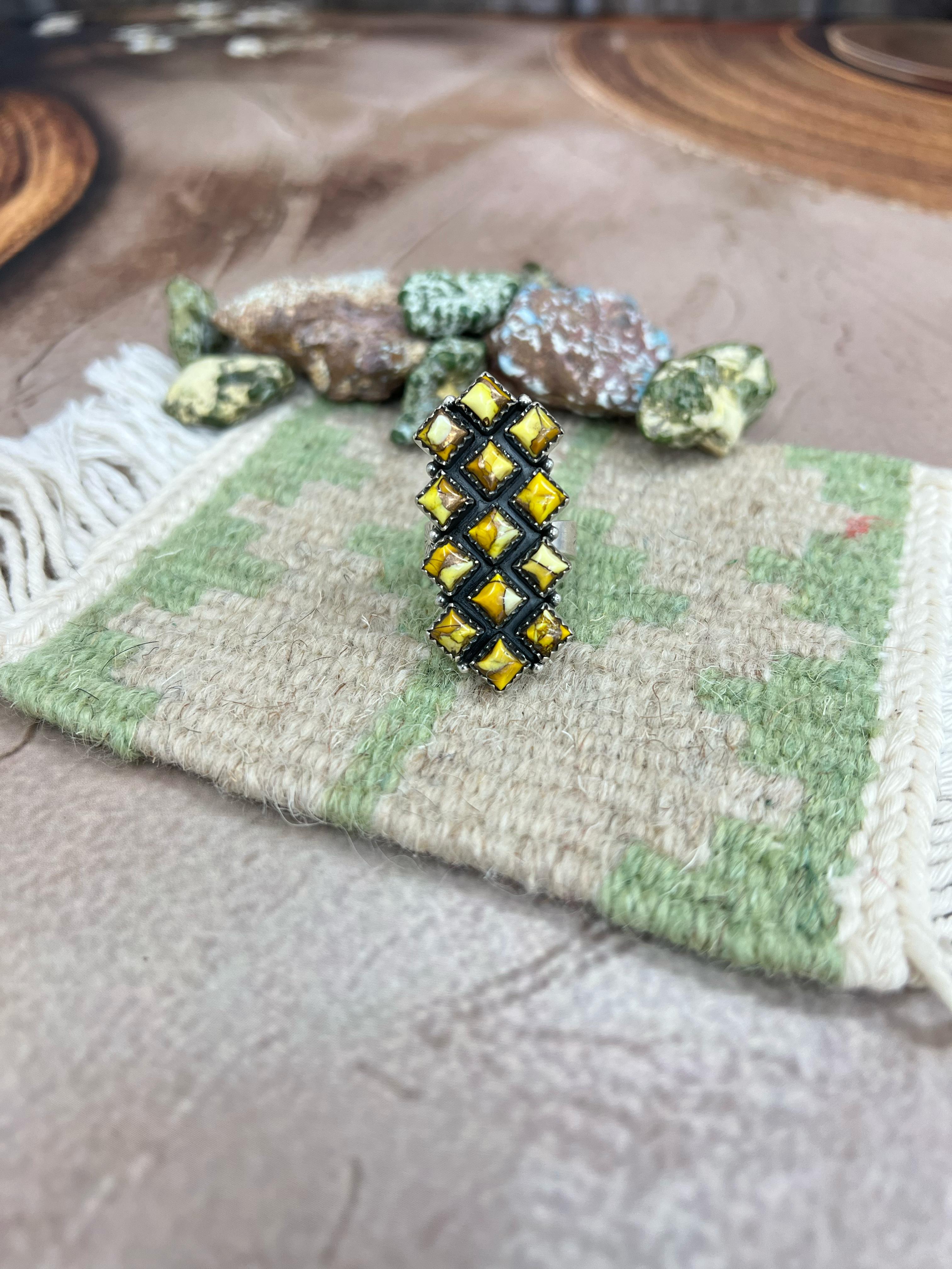 Handmade Sterling Silver Honey Dahlia Adjustable Ring with Signed Nizhoni