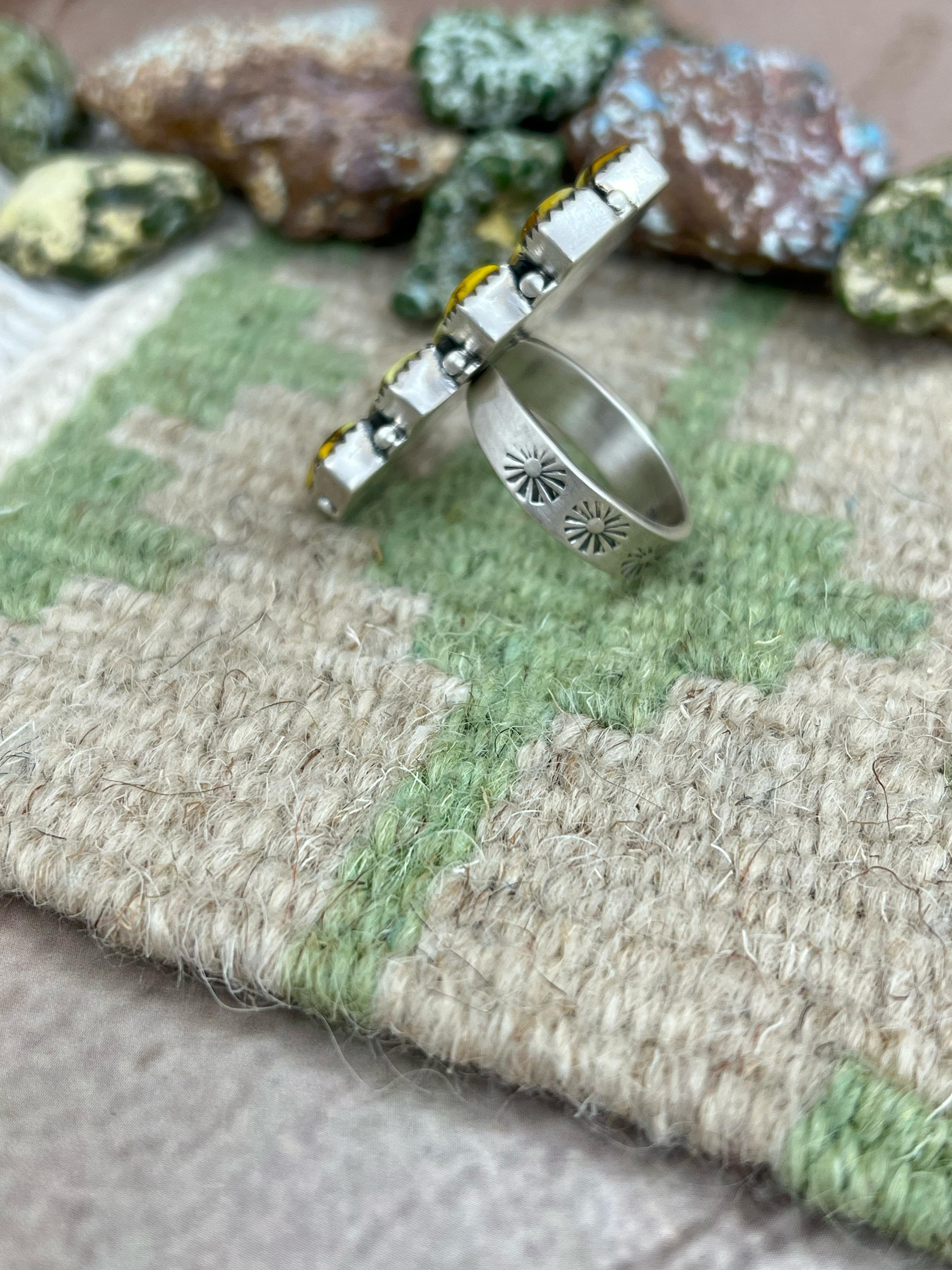 Handmade Sterling Silver Honey Dahlia Adjustable Ring with Signed Nizhoni