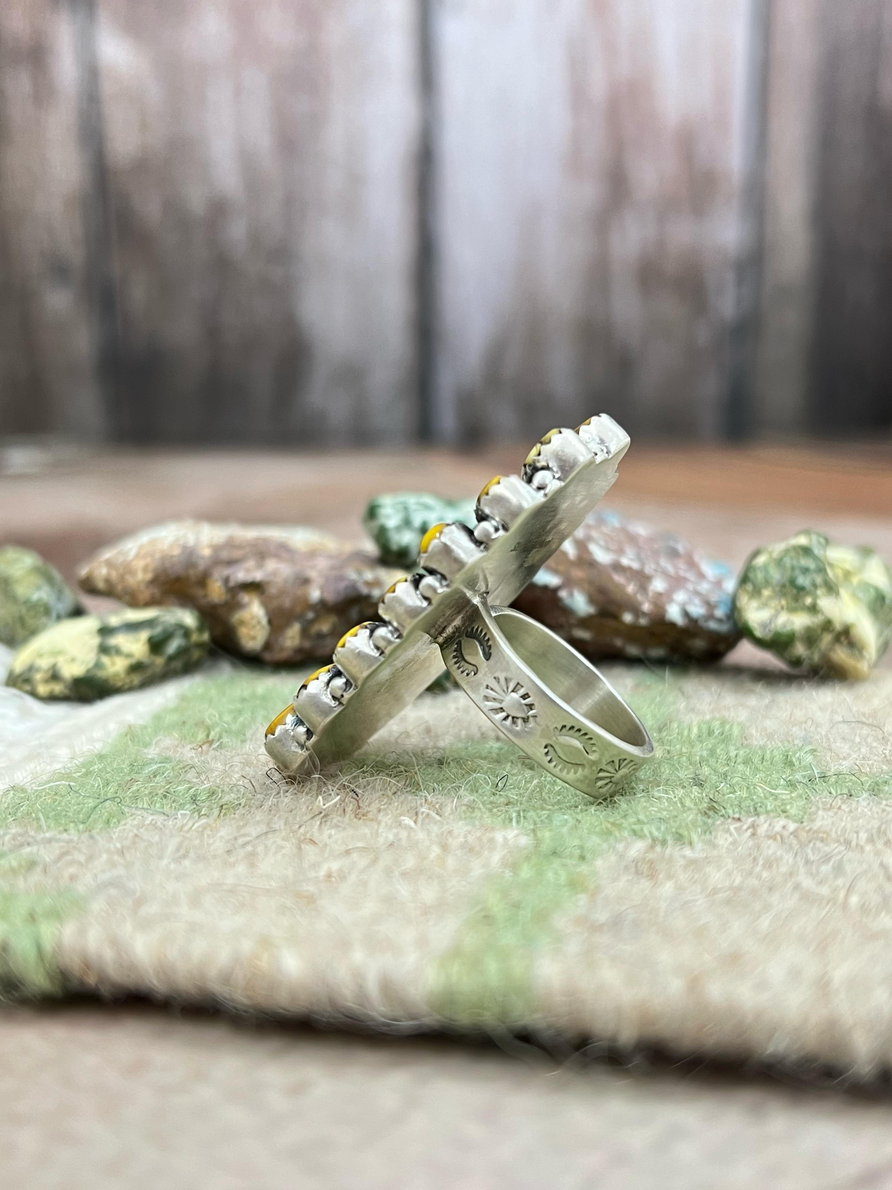 Handmade Sterling Silver Honey Dahlia Adjustable Ring, Signed Nizhoni