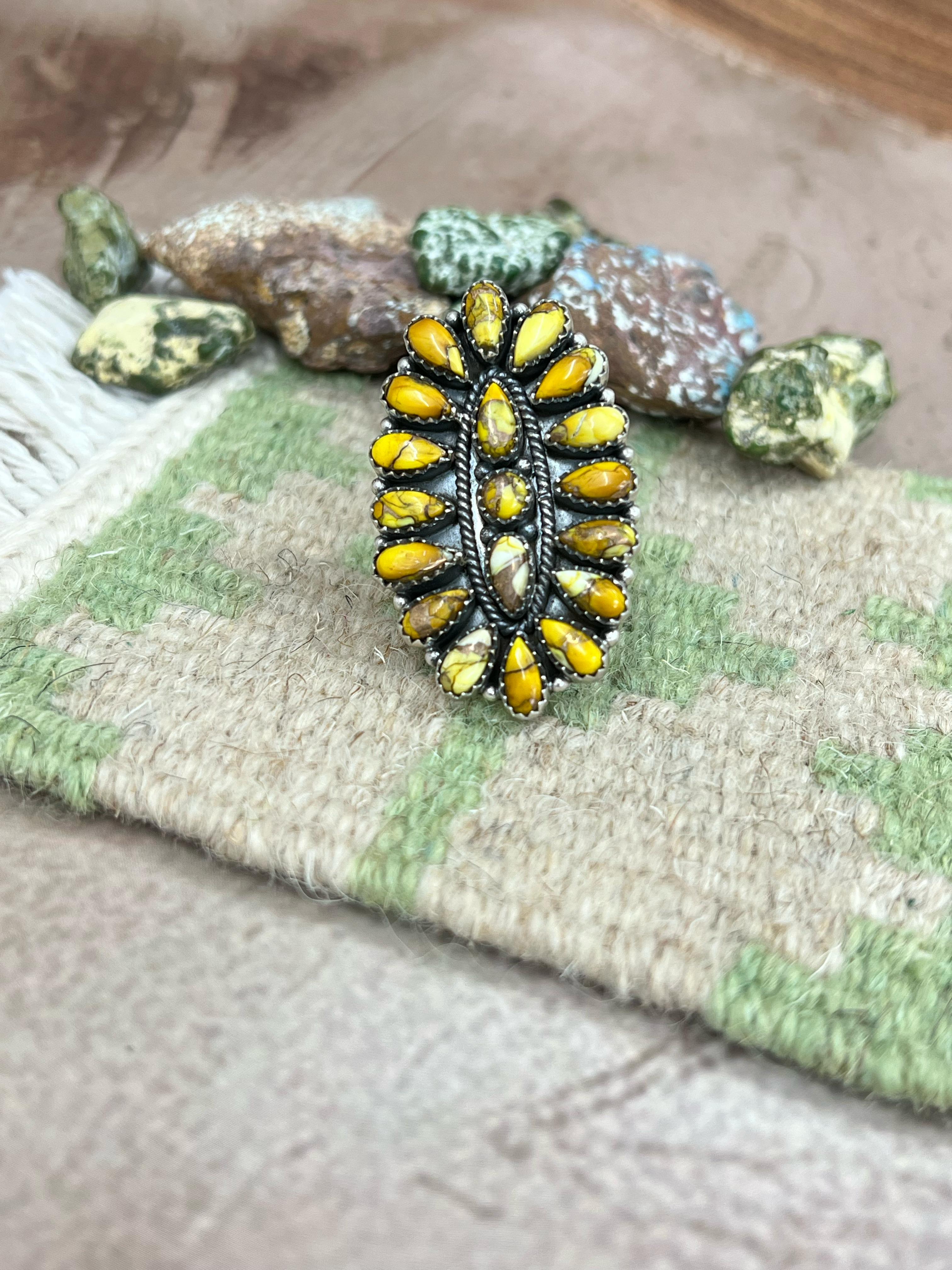 Handmade Sterling Silver Honey Dahlia Adjustable Ring, Signed Nizhoni