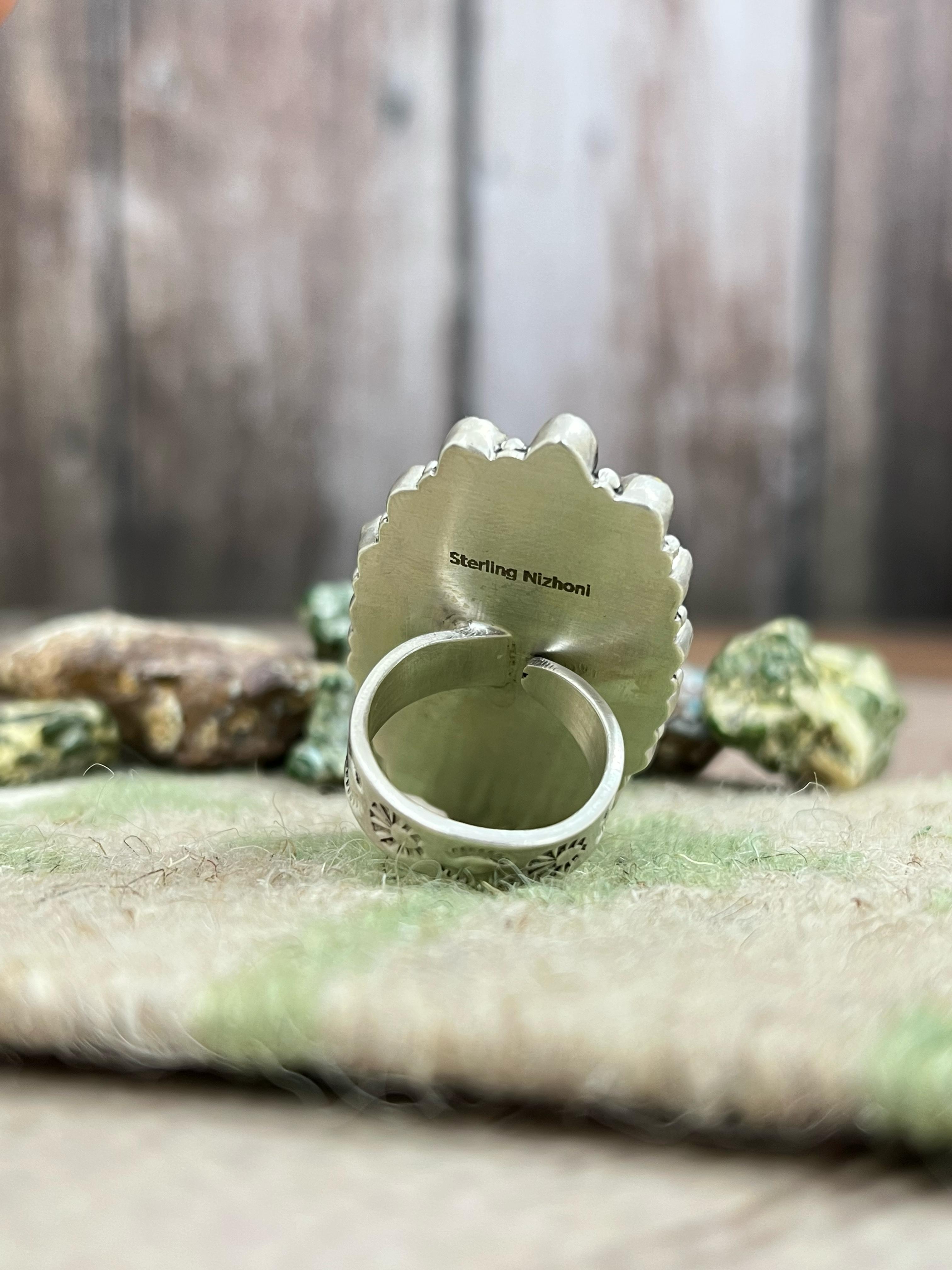 Handmade Sterling Silver Honey Dahlia Adjustable Ring, Signed Nizhoni