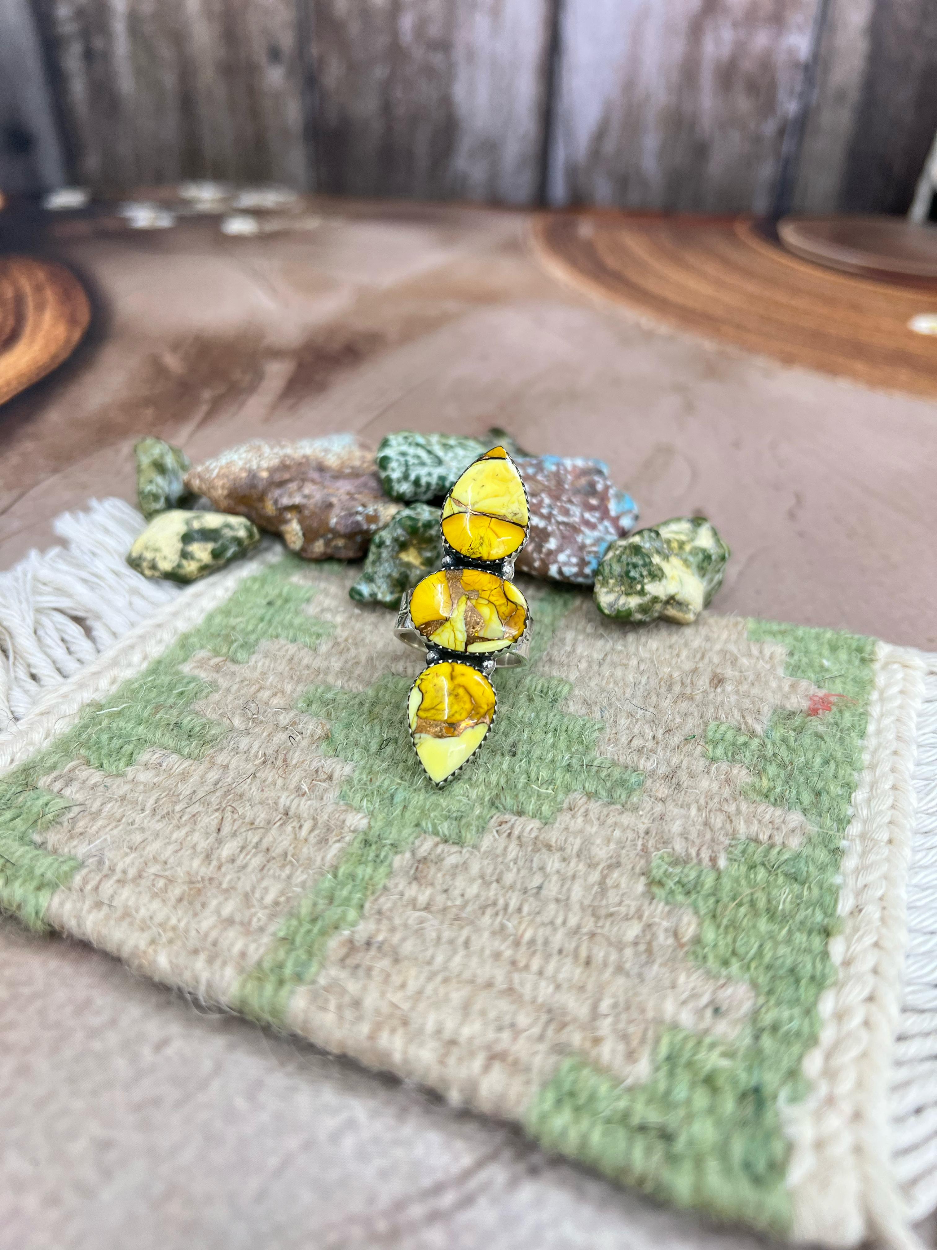 Handmade Sterling Silver Honey Dahlia Adjustable Ring with Signed Nizhoni