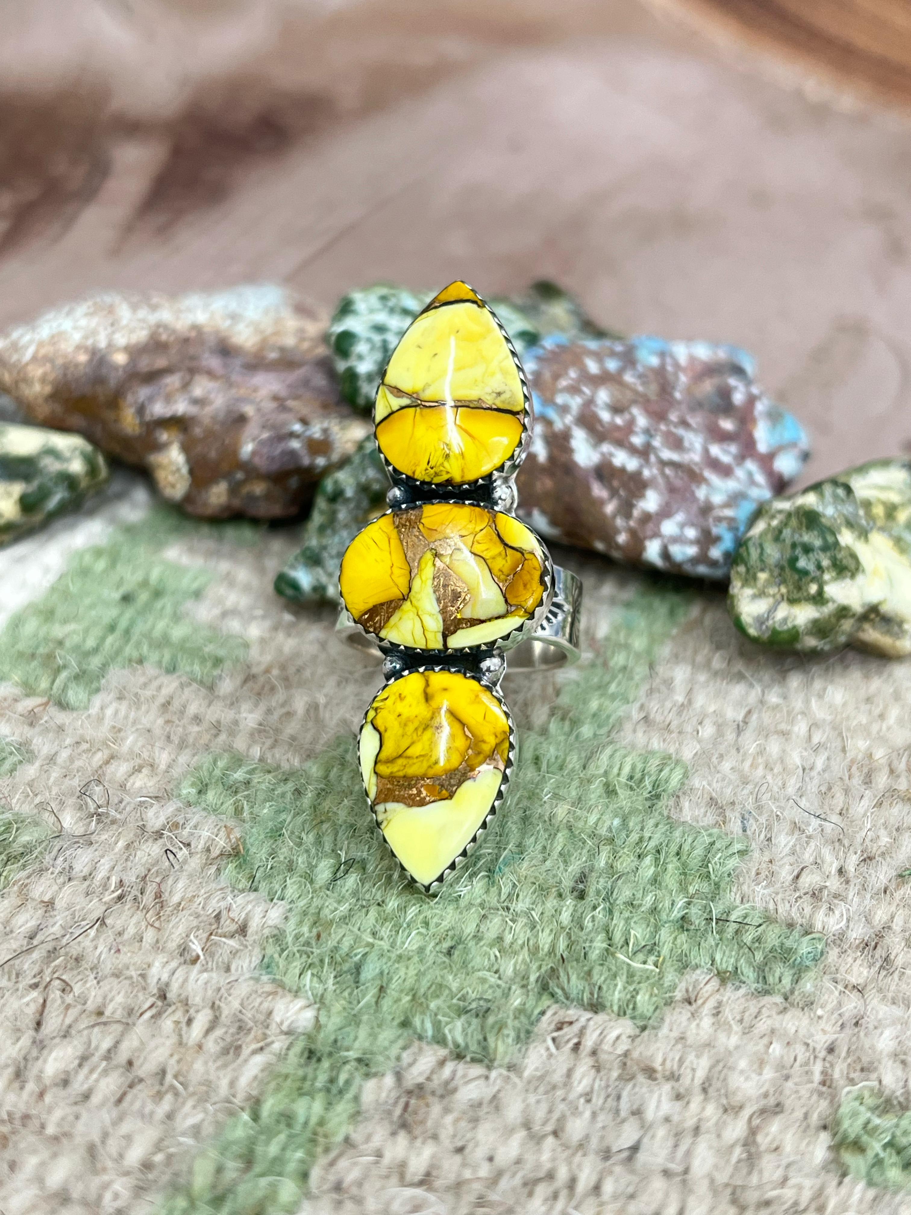 Handmade Sterling Silver Honey Dahlia Adjustable Ring with Signed Nizhoni