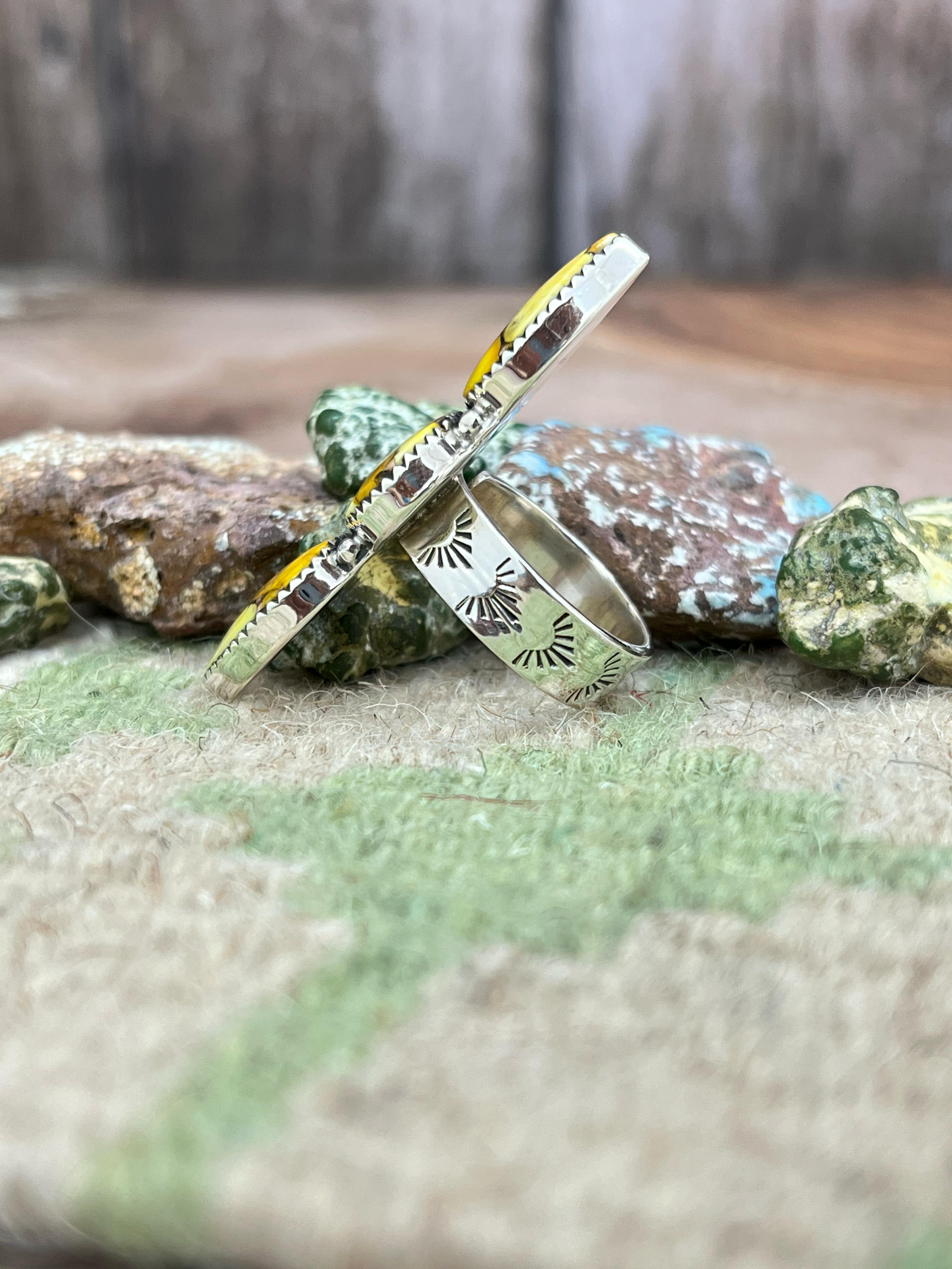 Handmade Sterling Silver Honey Dahlia Adjustable Ring with Signed Nizhoni