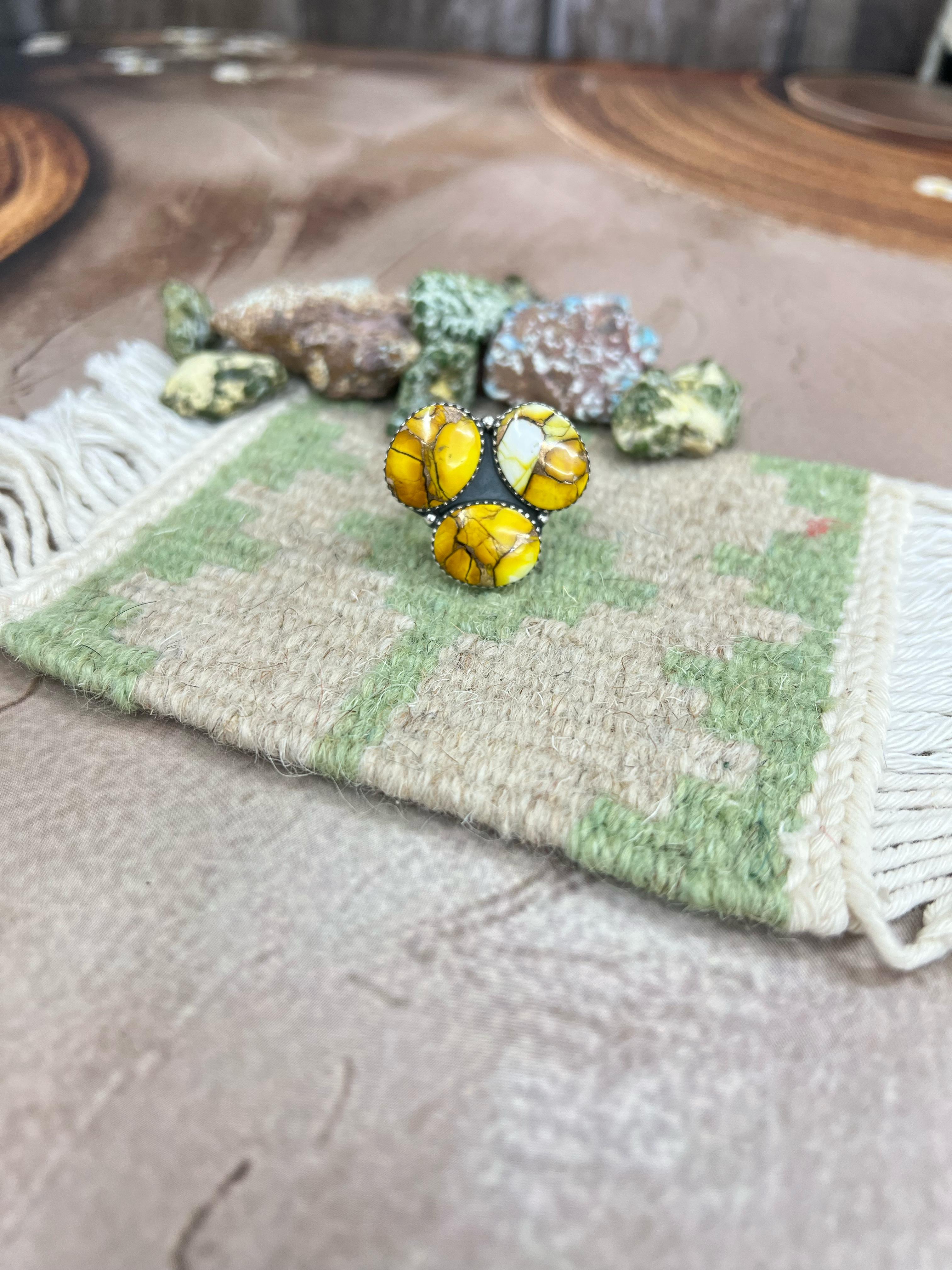 Handmade Sterling Silver Honey Dahlia Adjustable Ring, Signed Nizhoni