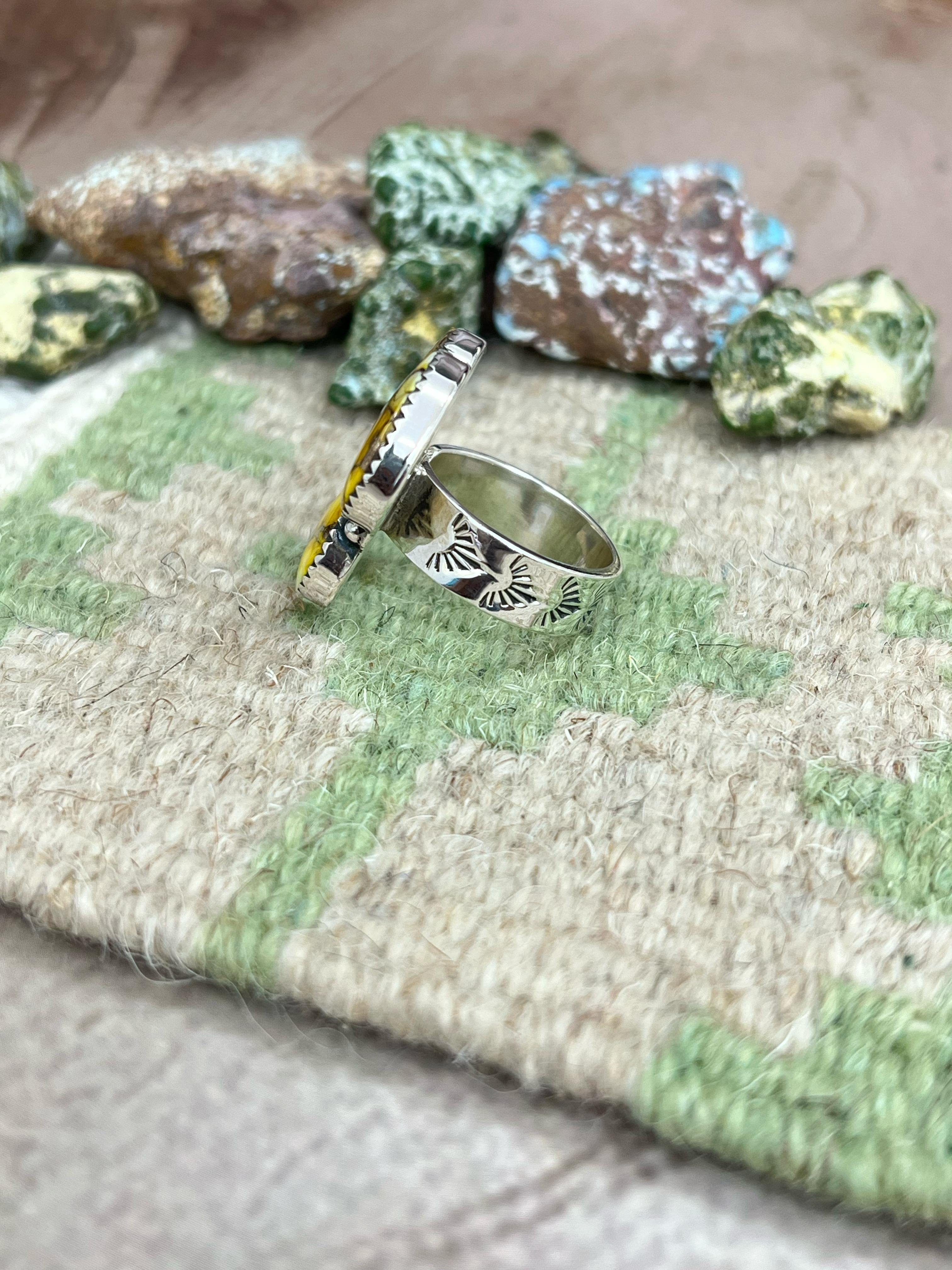 Handmade Sterling Silver Honey Dahlia Adjustable Ring, Signed Nizhoni