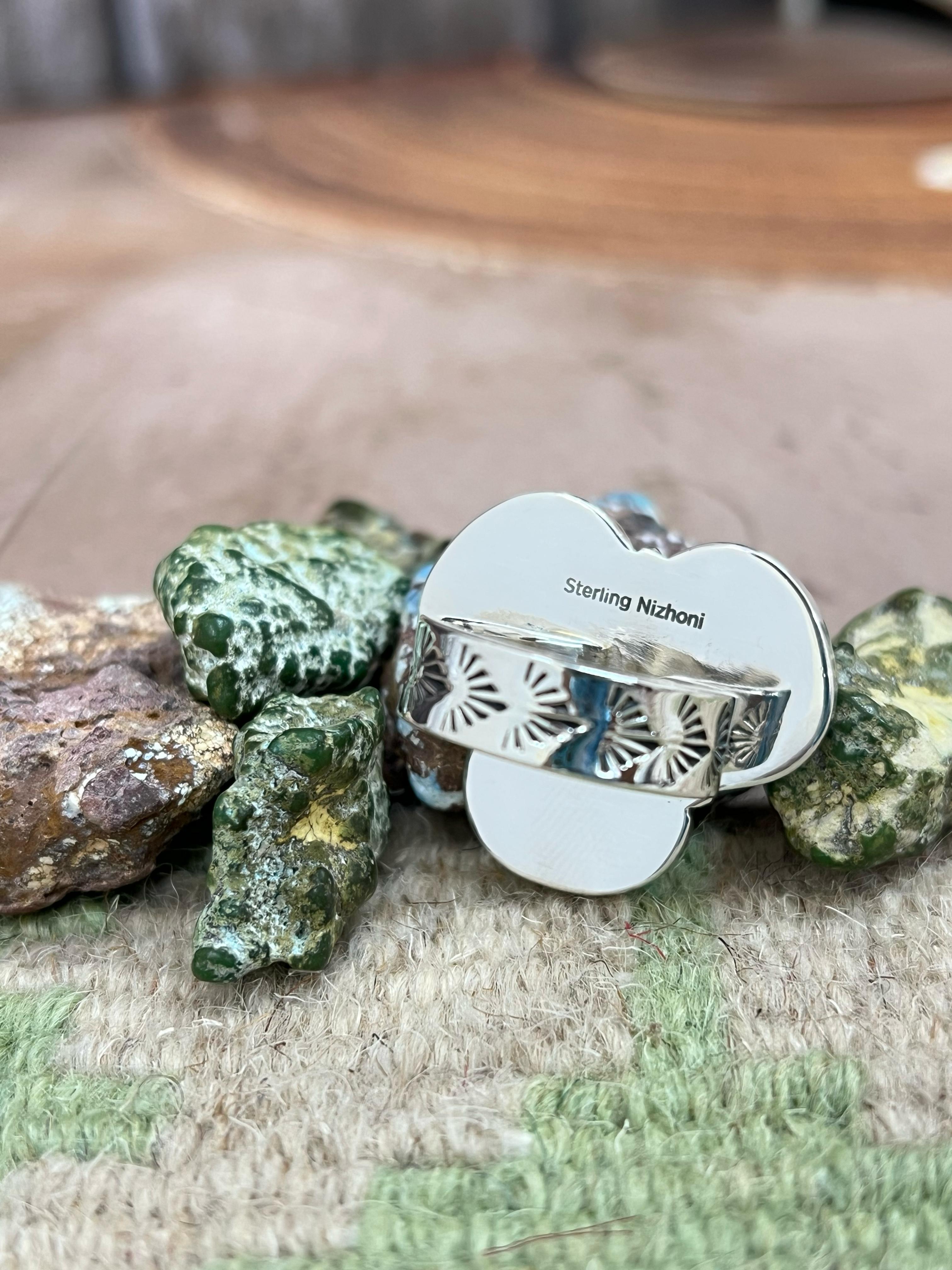 Handmade Sterling Silver Honey Dahlia Adjustable Ring, Signed Nizhoni