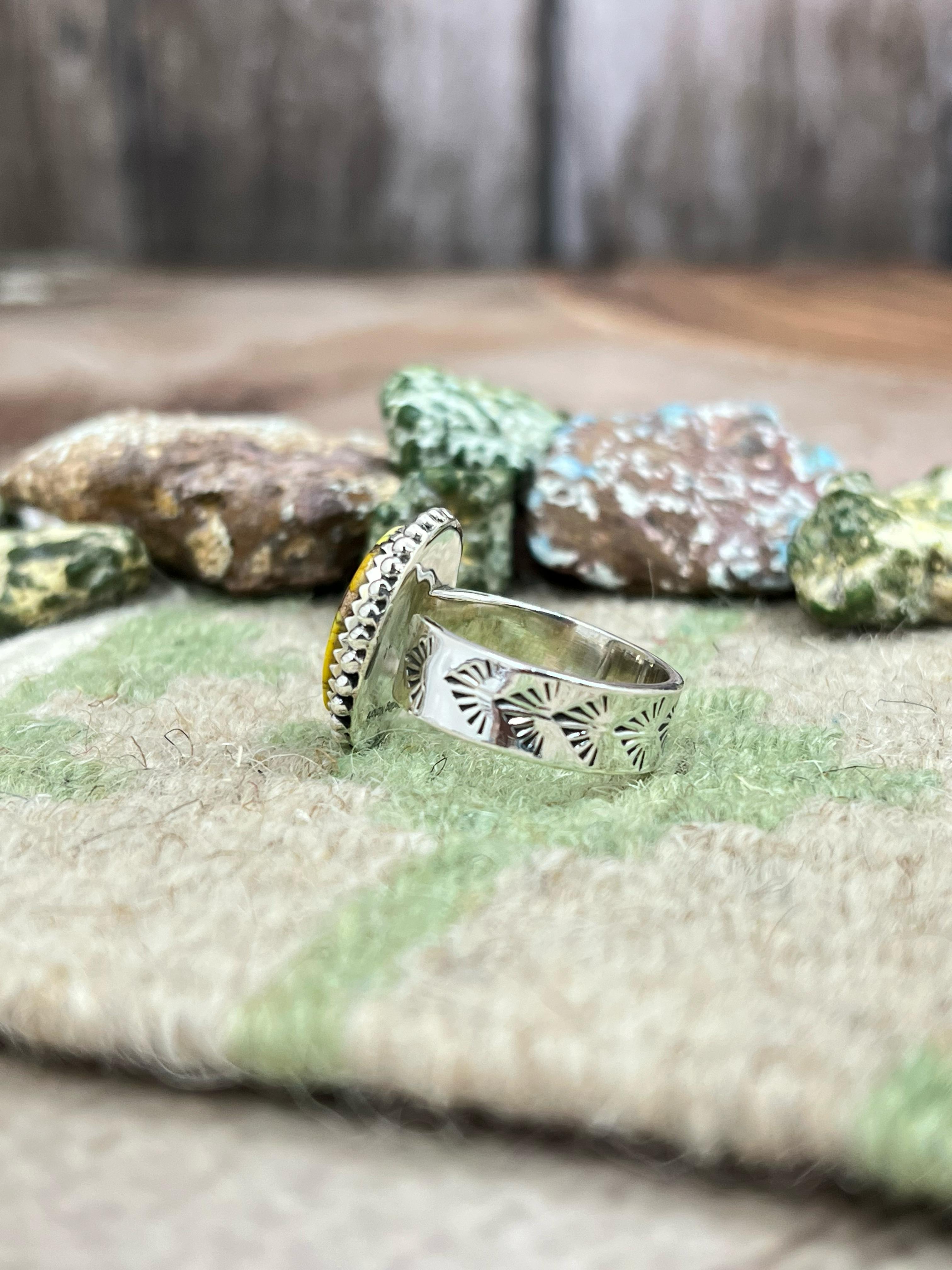 Handmade Sterling Silver Honey Dahlia Adjustable Ring, Signed Nizhoni