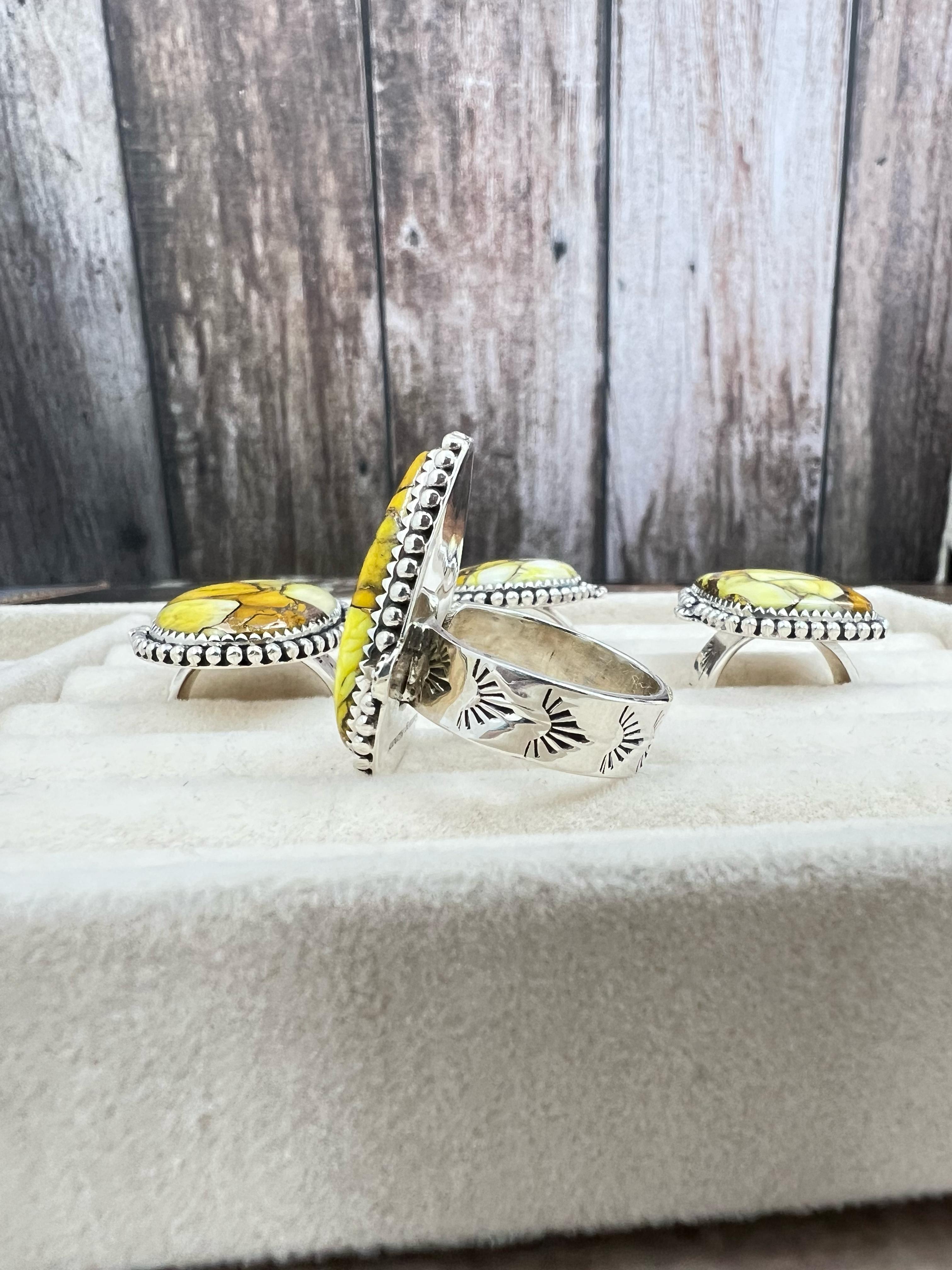 Handmade Sterling Silver Honey Dahlia Adjustable Ring, Signed Nizhoni