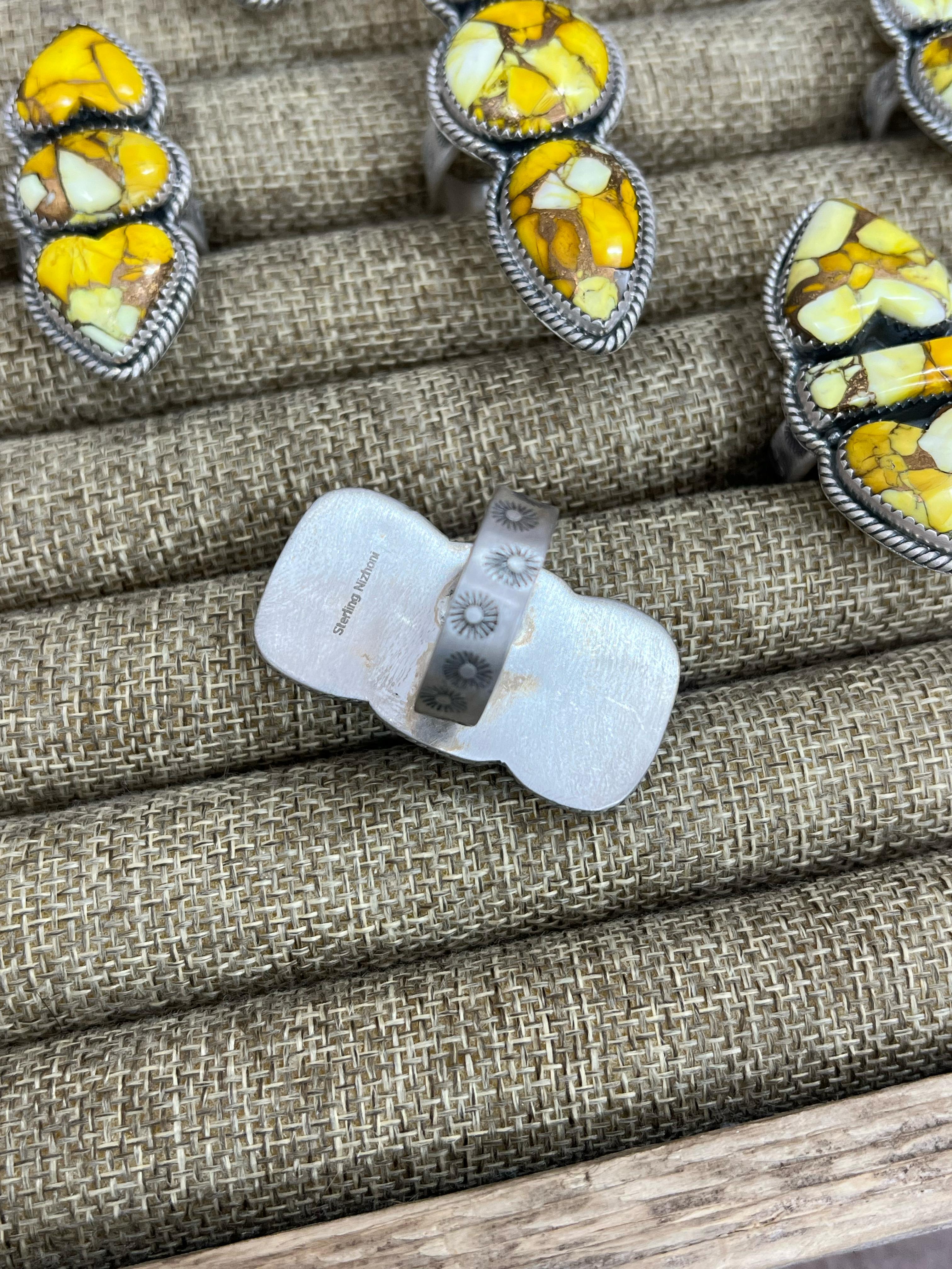 Handmade Sterling Silver Honey Dahlia Adjustable Ring, Signed Nizhoni