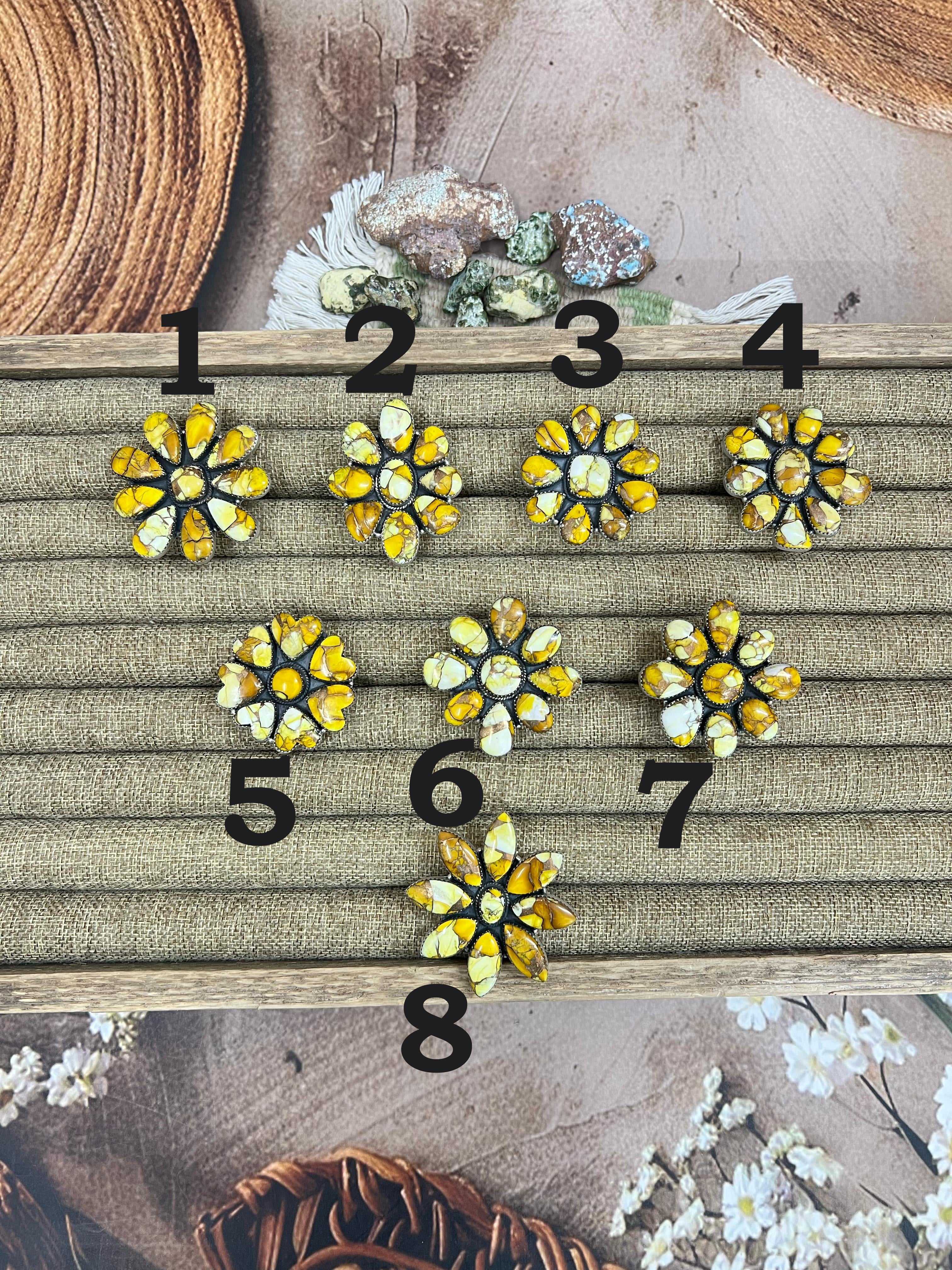 Handmade Sterling Silver Honey Dahlia Adjustable Ring with Signed Nizhoni