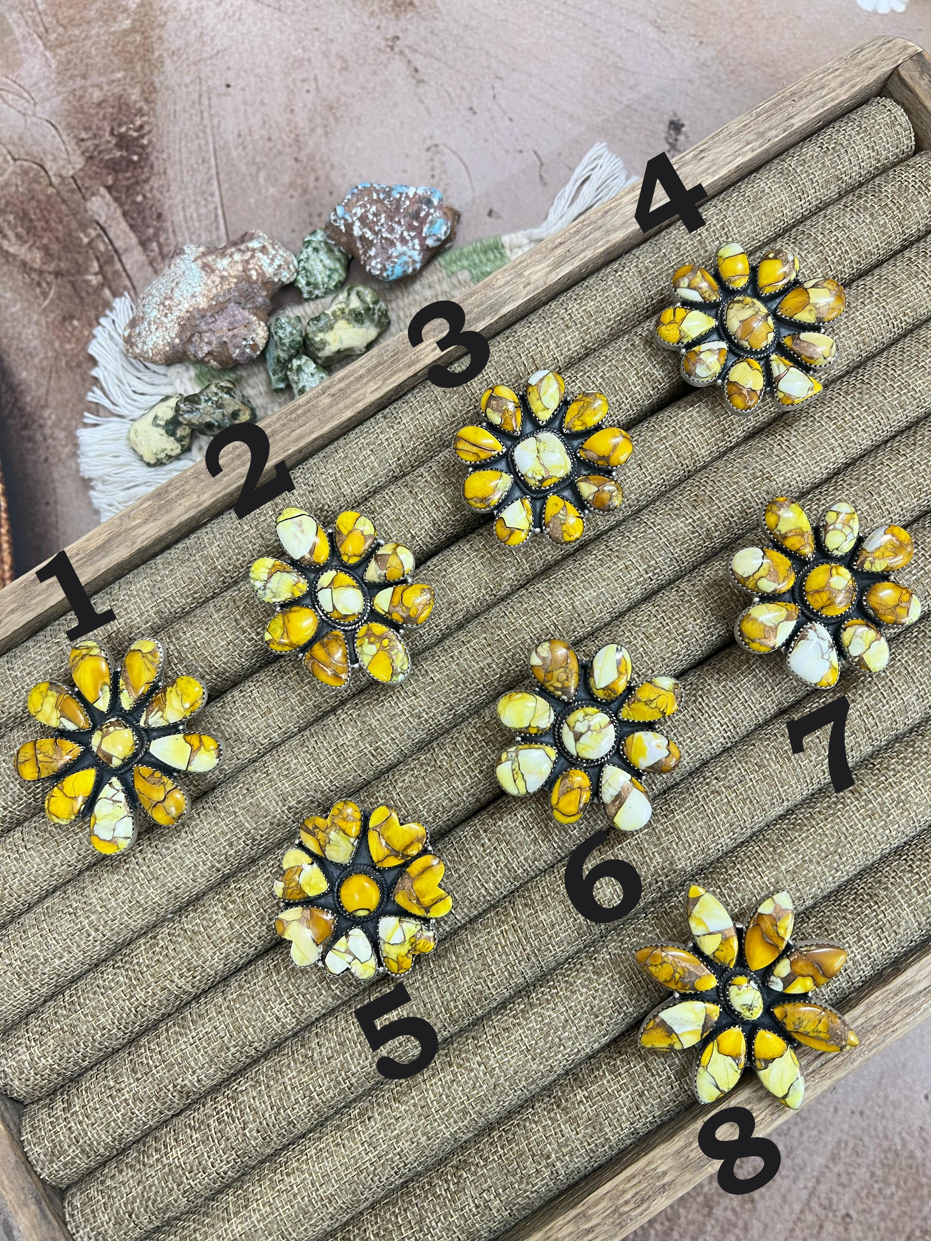 Handmade Sterling Silver Honey Dahlia Adjustable Ring with Signed Nizhoni