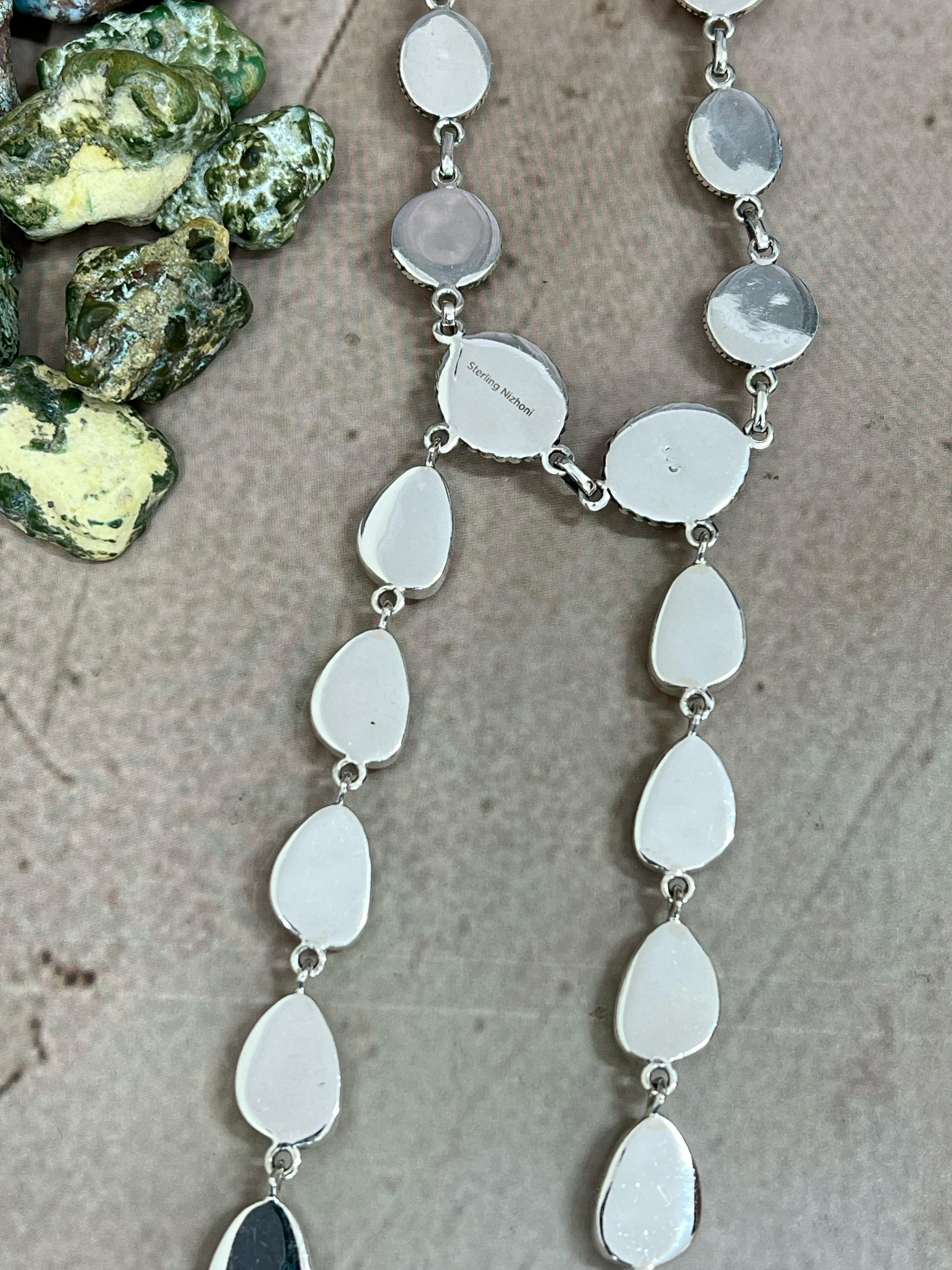 Handmade Sterling Silver Honey Dahlia with Kingman Turquoise Necklace, Signed Nizhoni