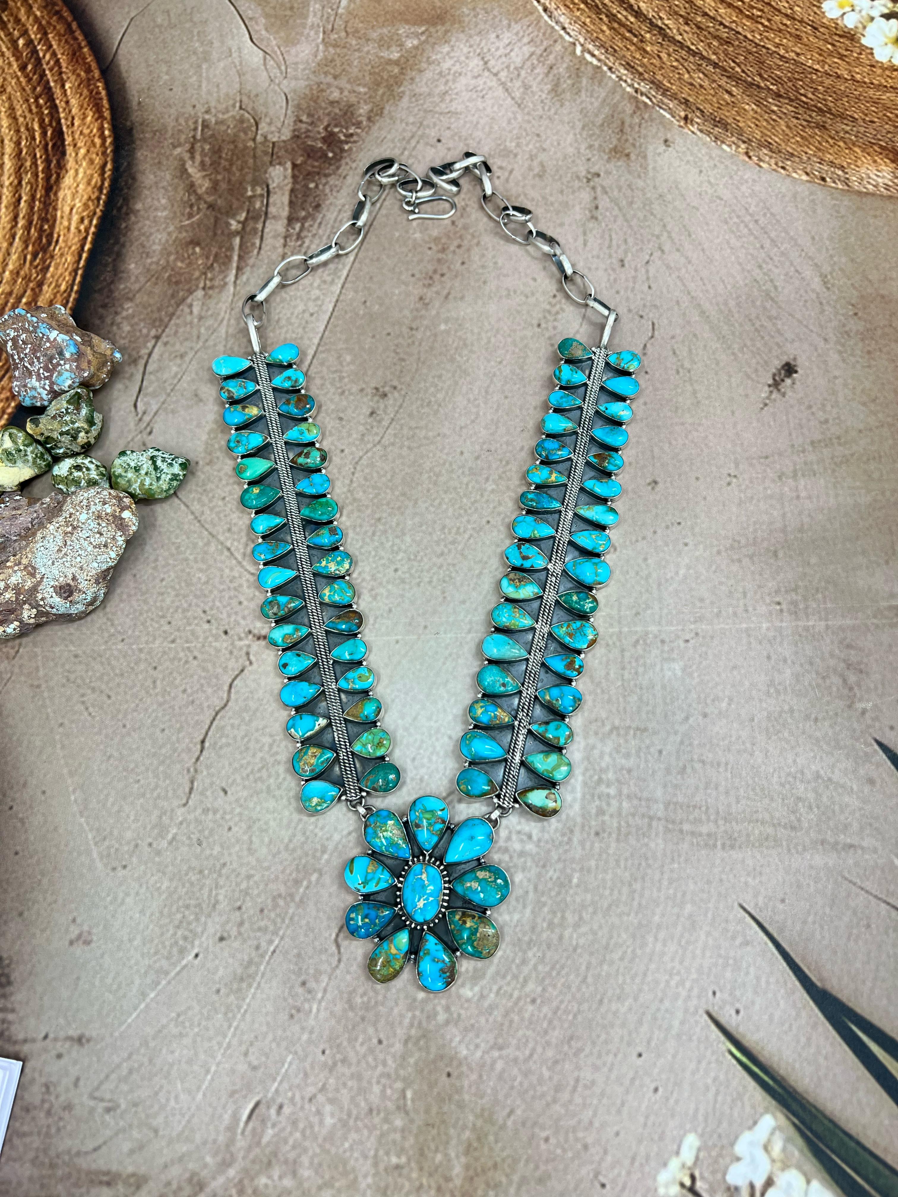 Handmade Sterling Silver South Hill Turquoise Necklace Signed Nizhoni