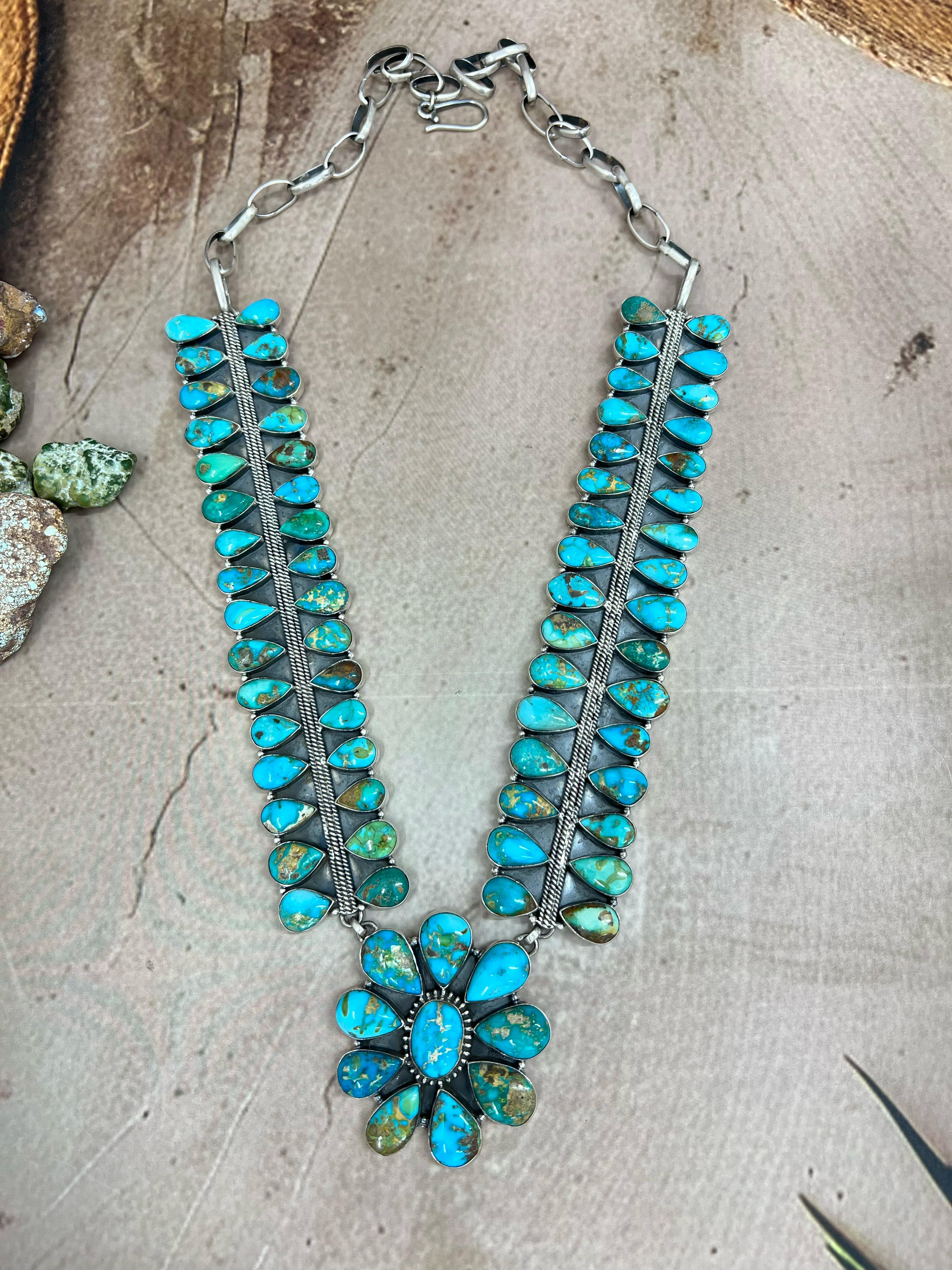 Handmade Sterling Silver South Hill Turquoise Necklace Signed Nizhoni