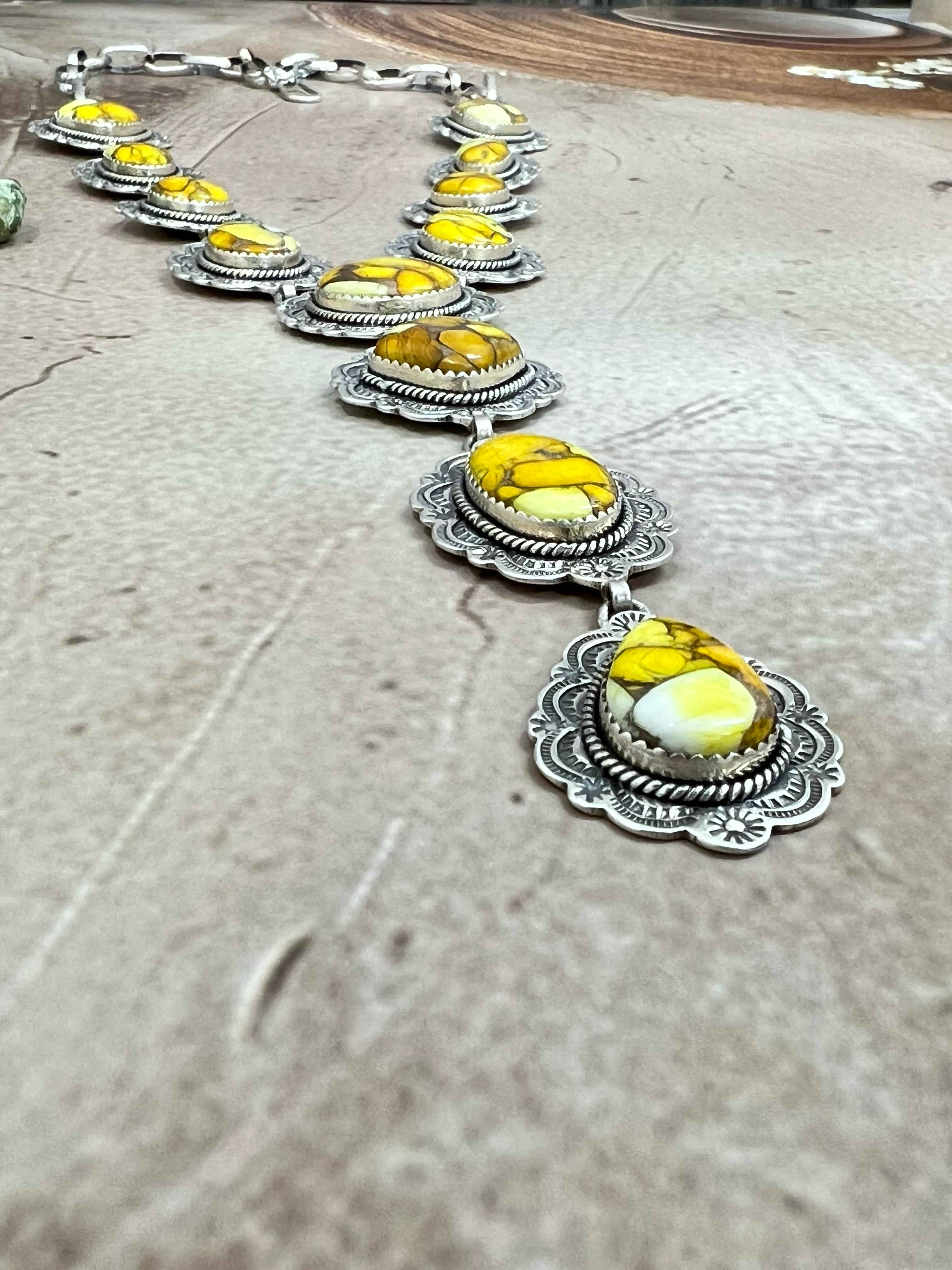 Handmade Sterling Silver Honey Dahlia Necklace with Signed Nizhoni