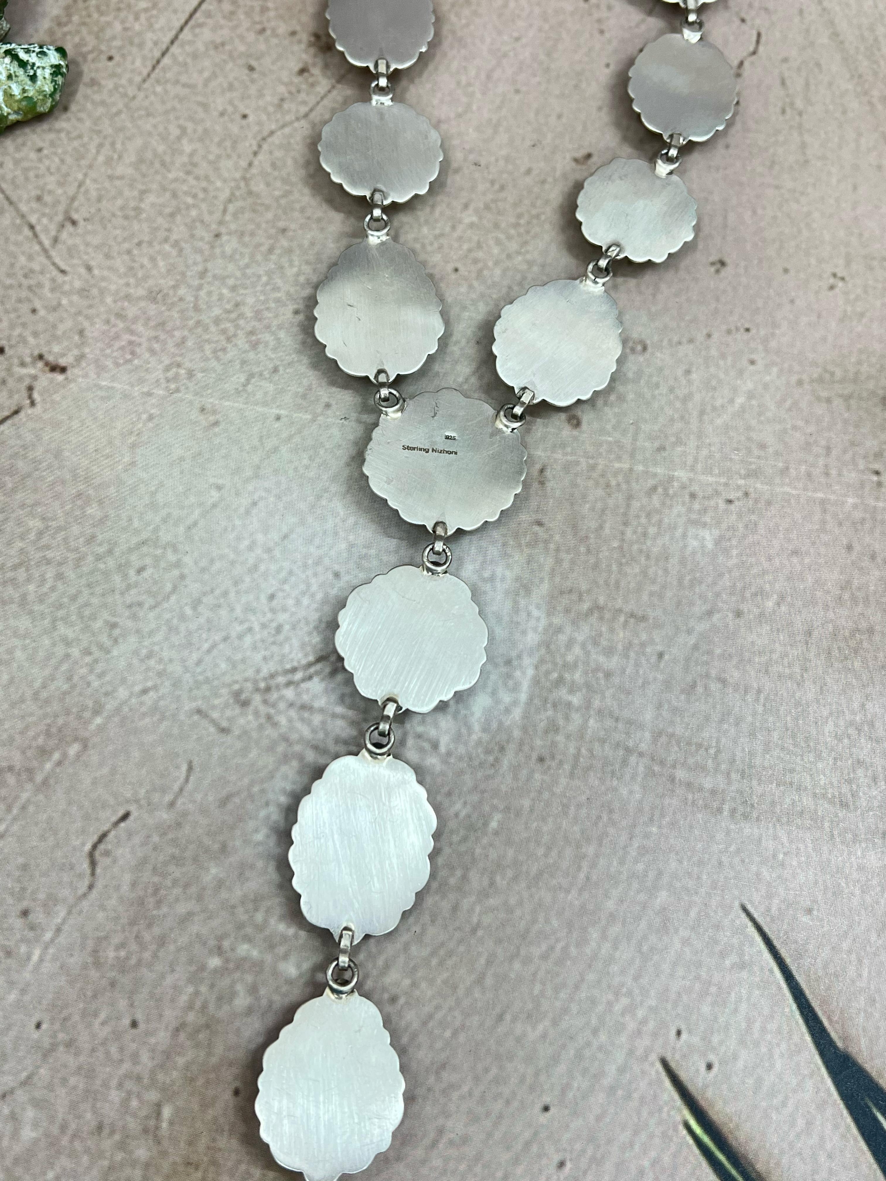 Handmade Sterling Silver Honey Dahlia Necklace with Signed Nizhoni