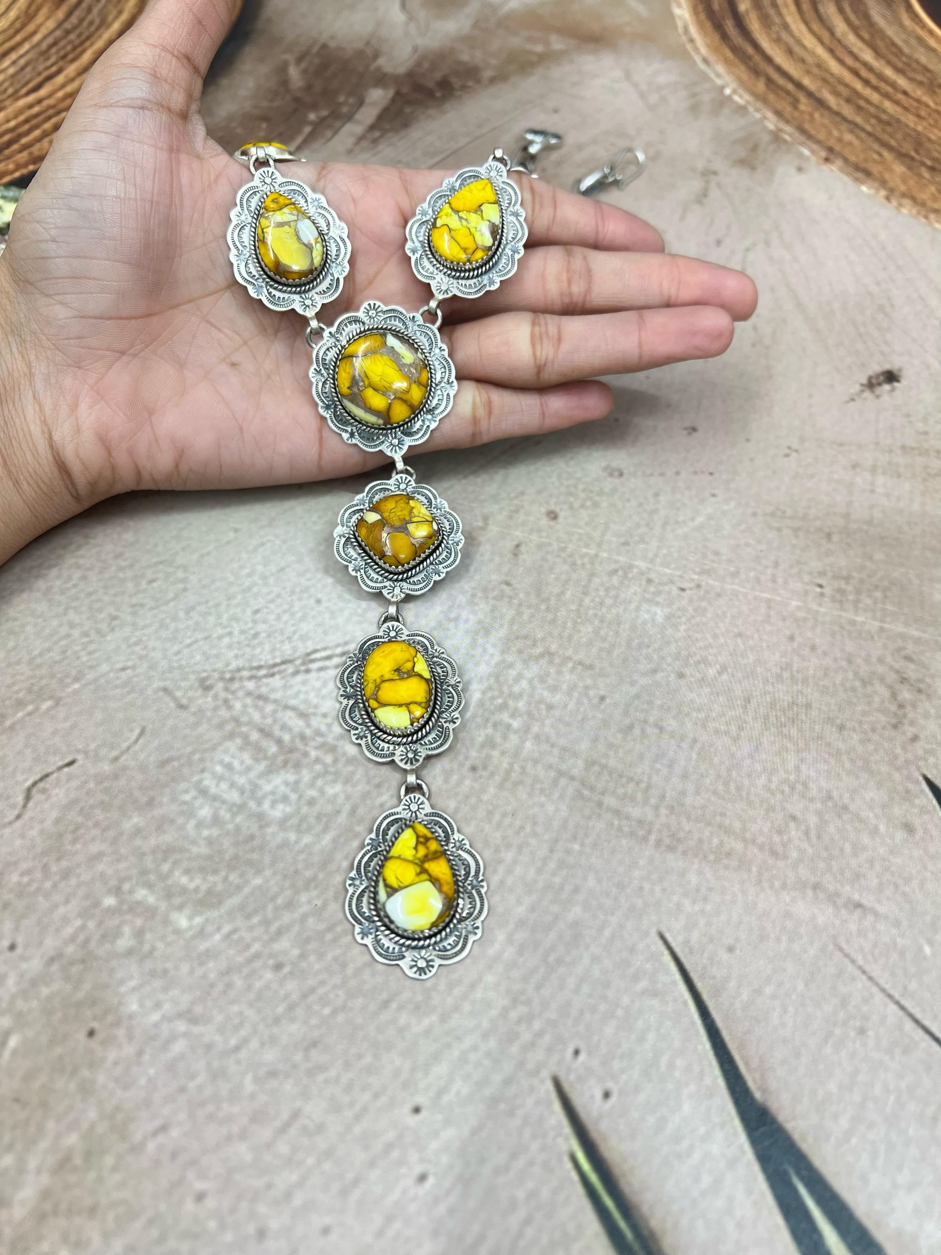 Handmade Sterling Silver Honey Dahlia Necklace with Signed Nizhoni