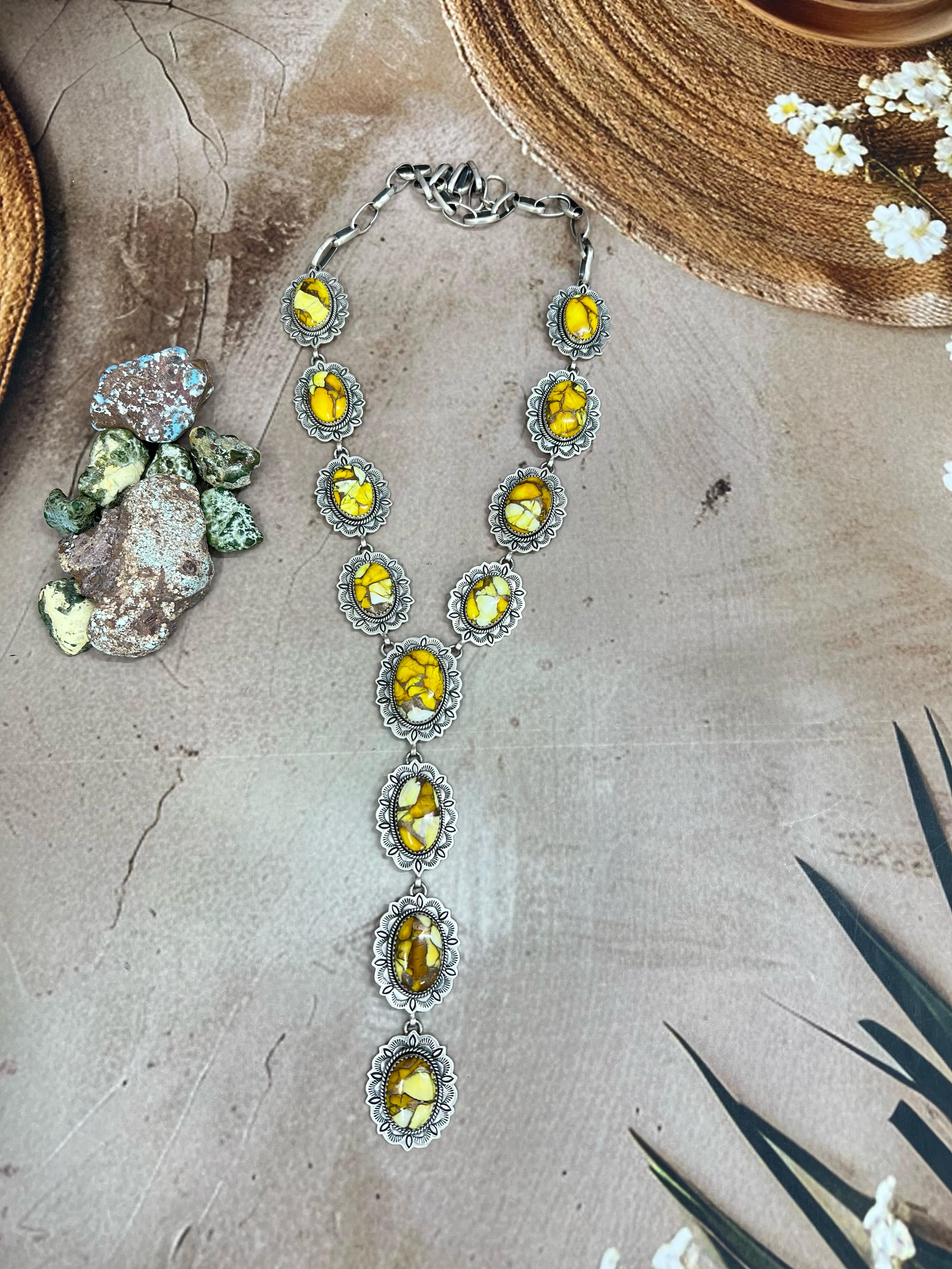 Handmade Sterling Silver Honey Dahlia Necklace with Signed Nizhoni