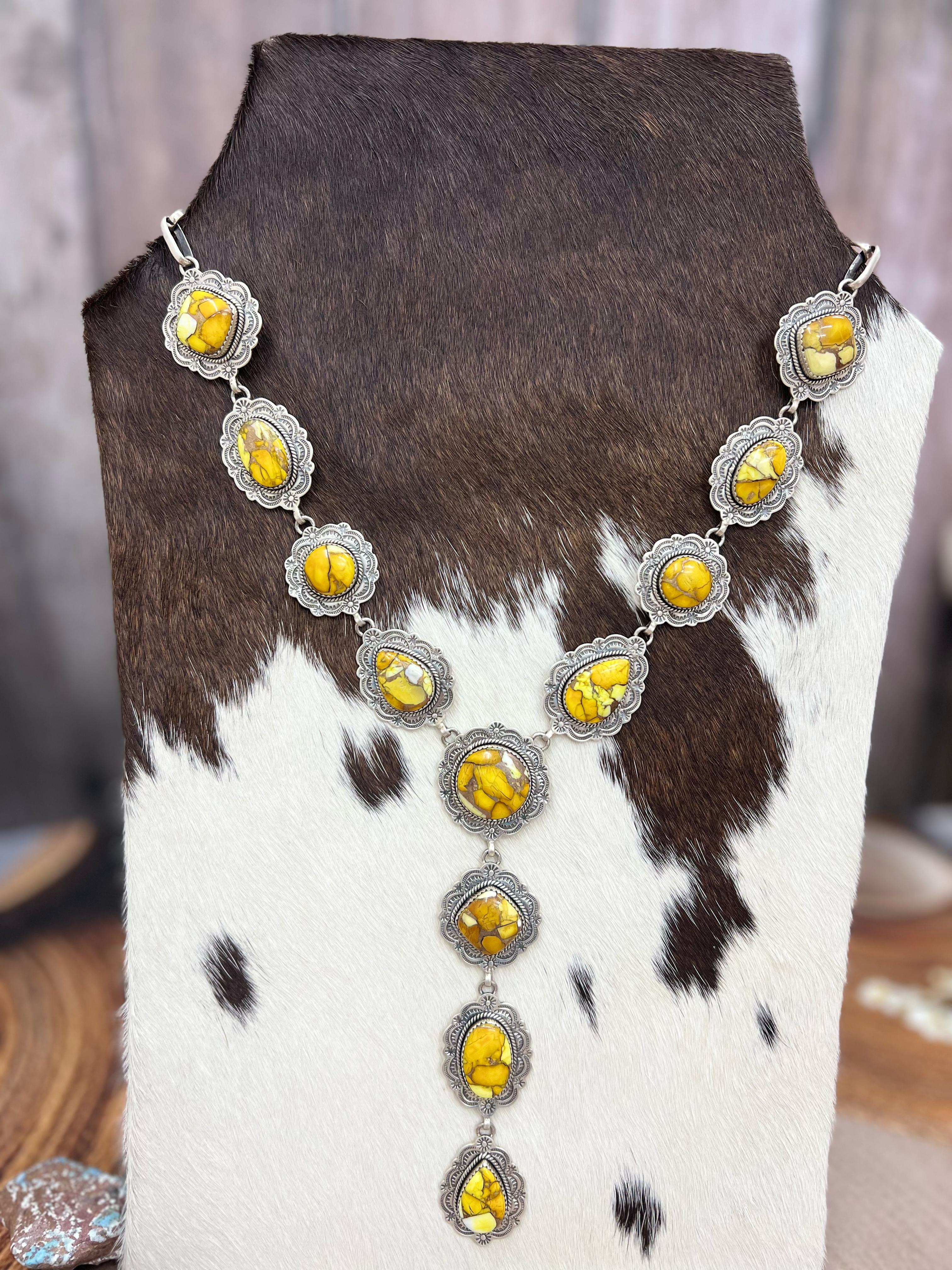 Handmade Sterling Silver Honey Dahlia Necklace with Signed Nizhoni