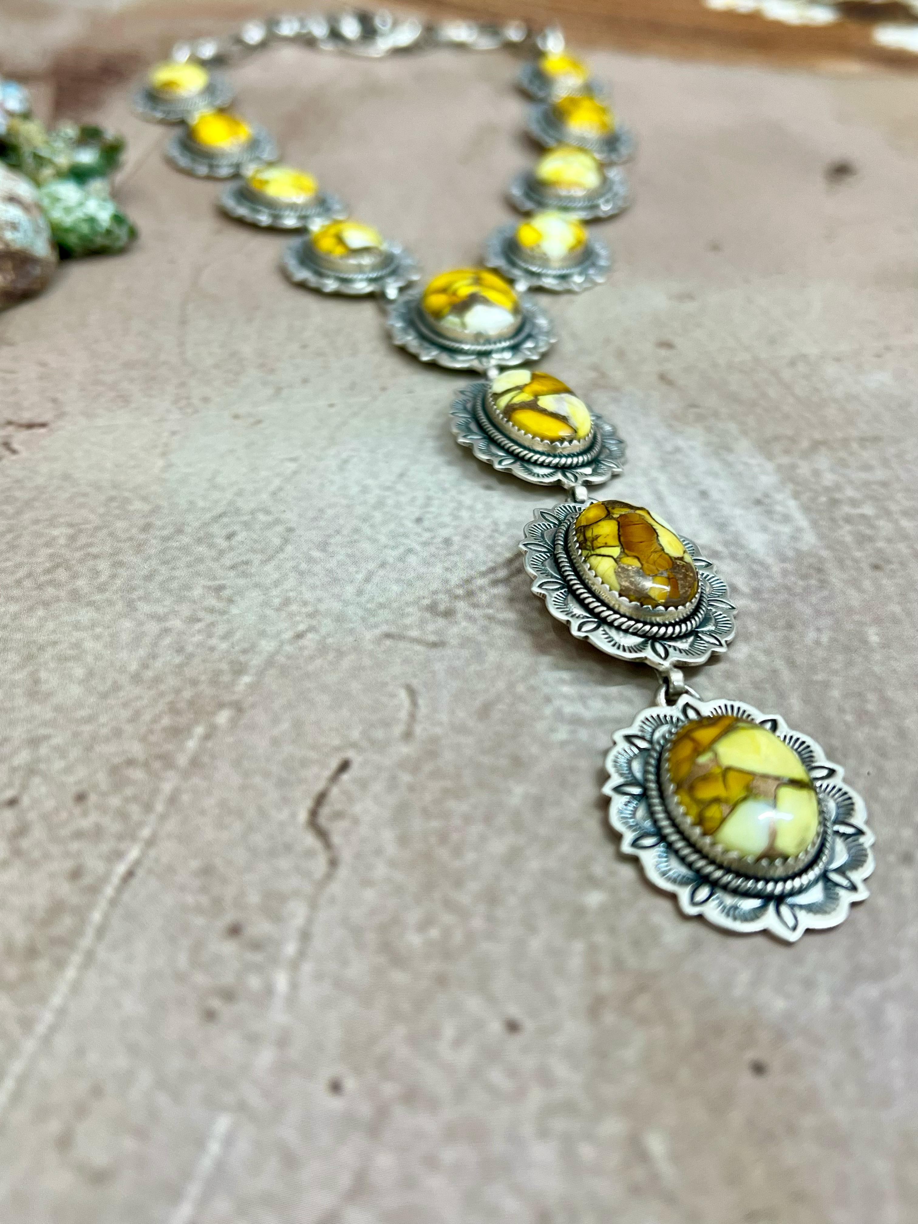 Handmade Sterling Silver Honey Dahlia Necklace with Signed Nizhoni