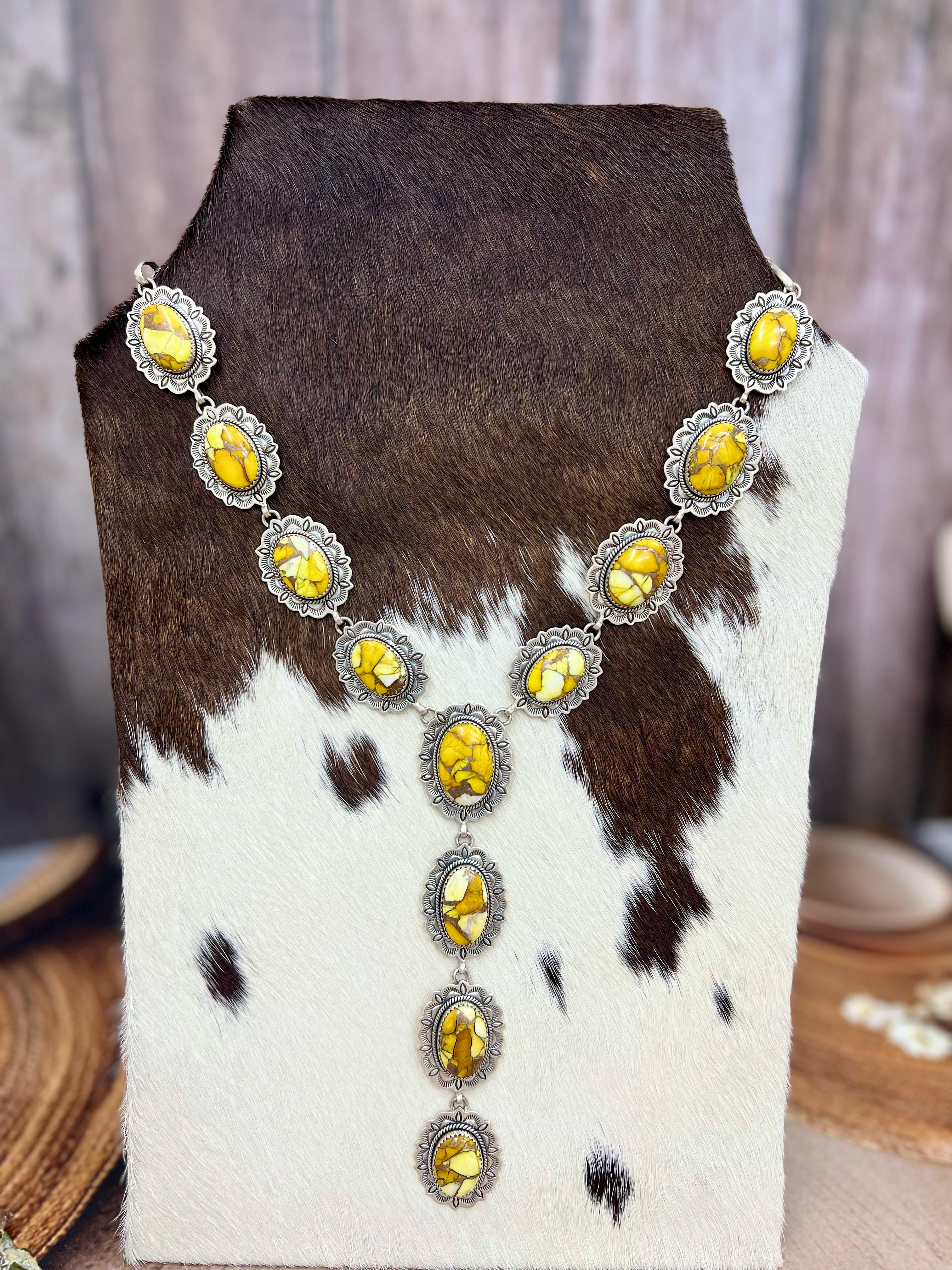 Handmade Sterling Silver Honey Dahlia Necklace with Signed Nizhoni