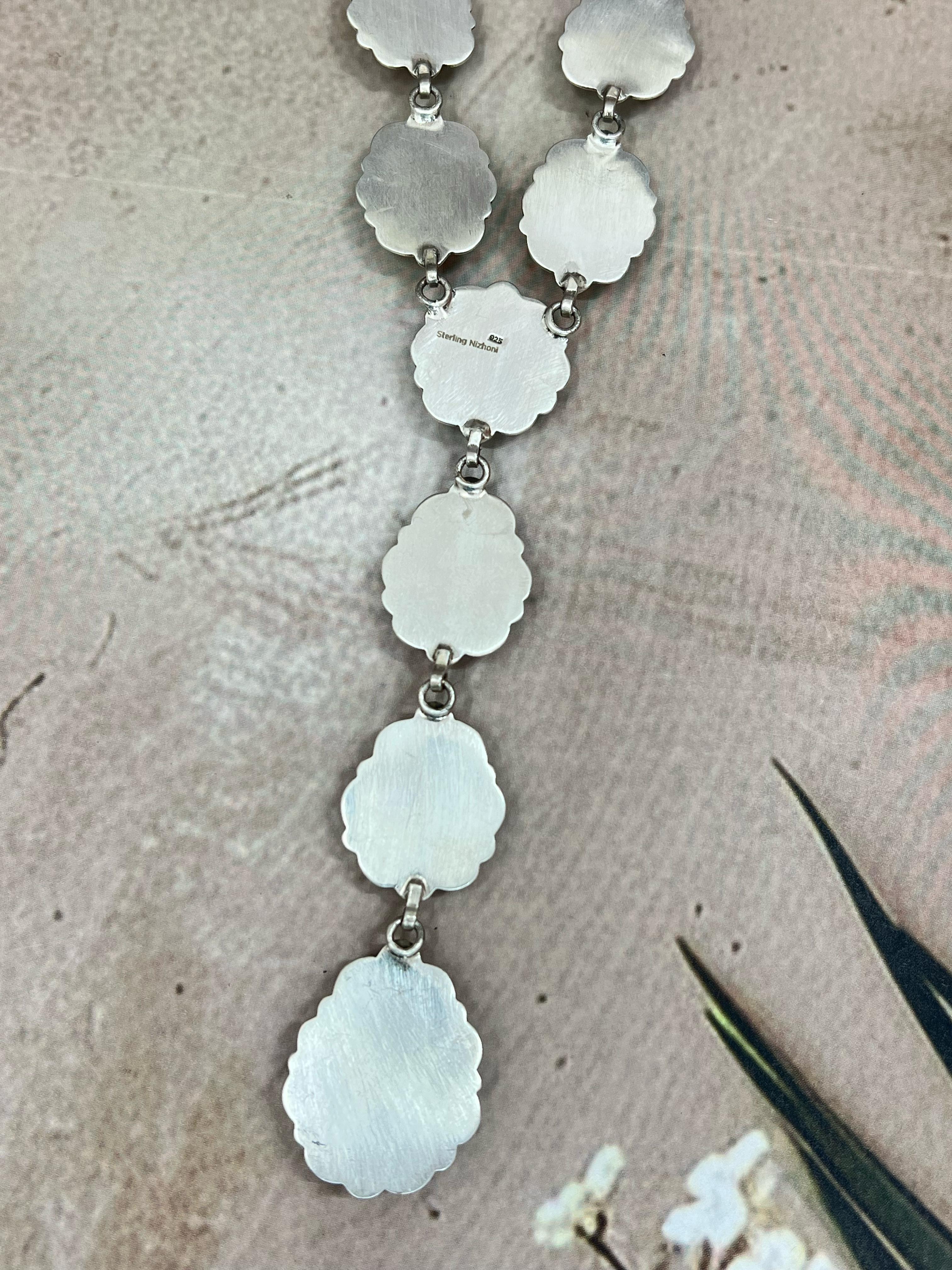 Handmade Sterling Silver Honey Dahlia with South Hill Necklace, Signed Nizhoni