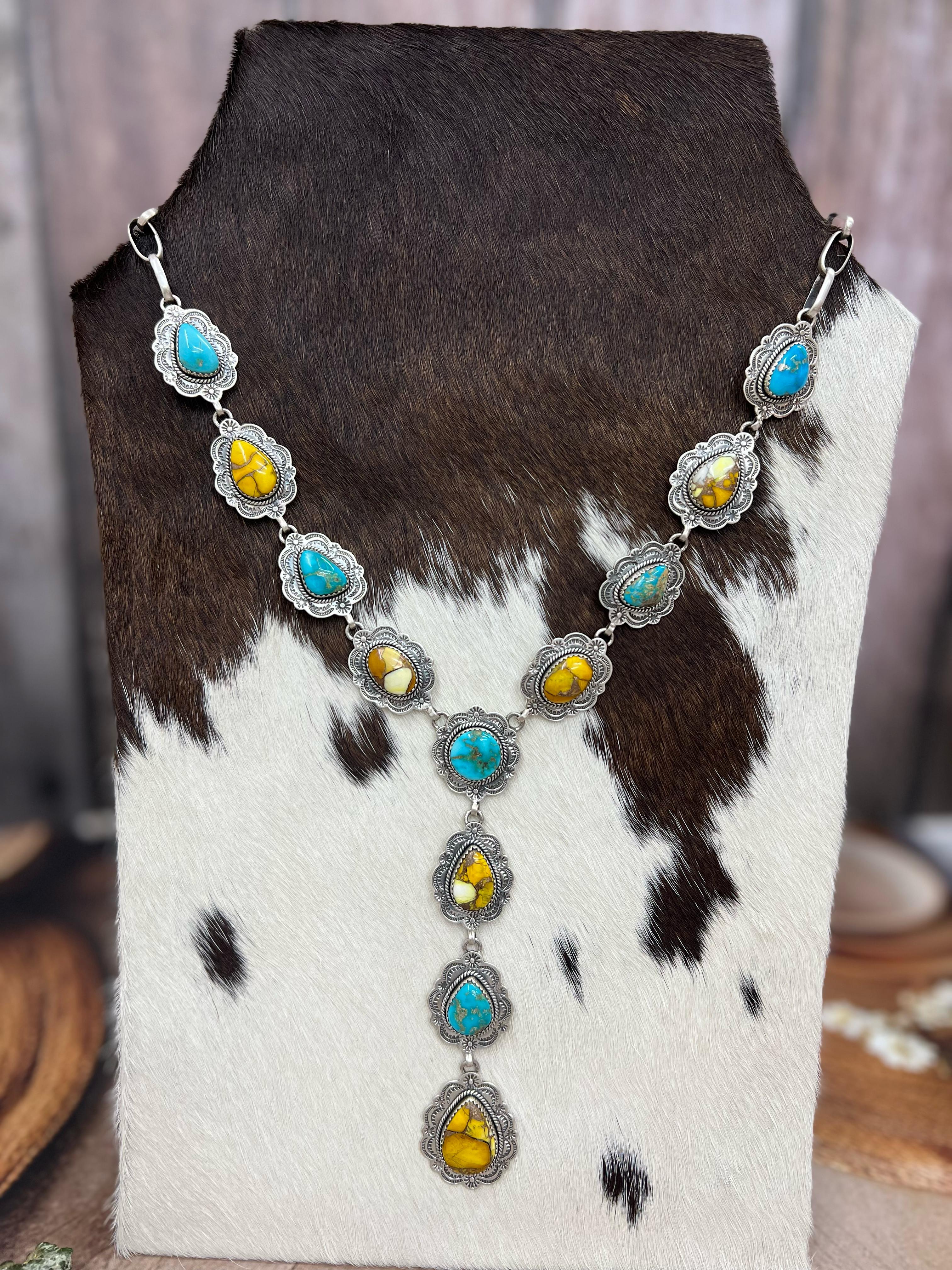 Handmade Sterling Silver Honey Dahlia with South Hill Necklace, Signed Nizhoni