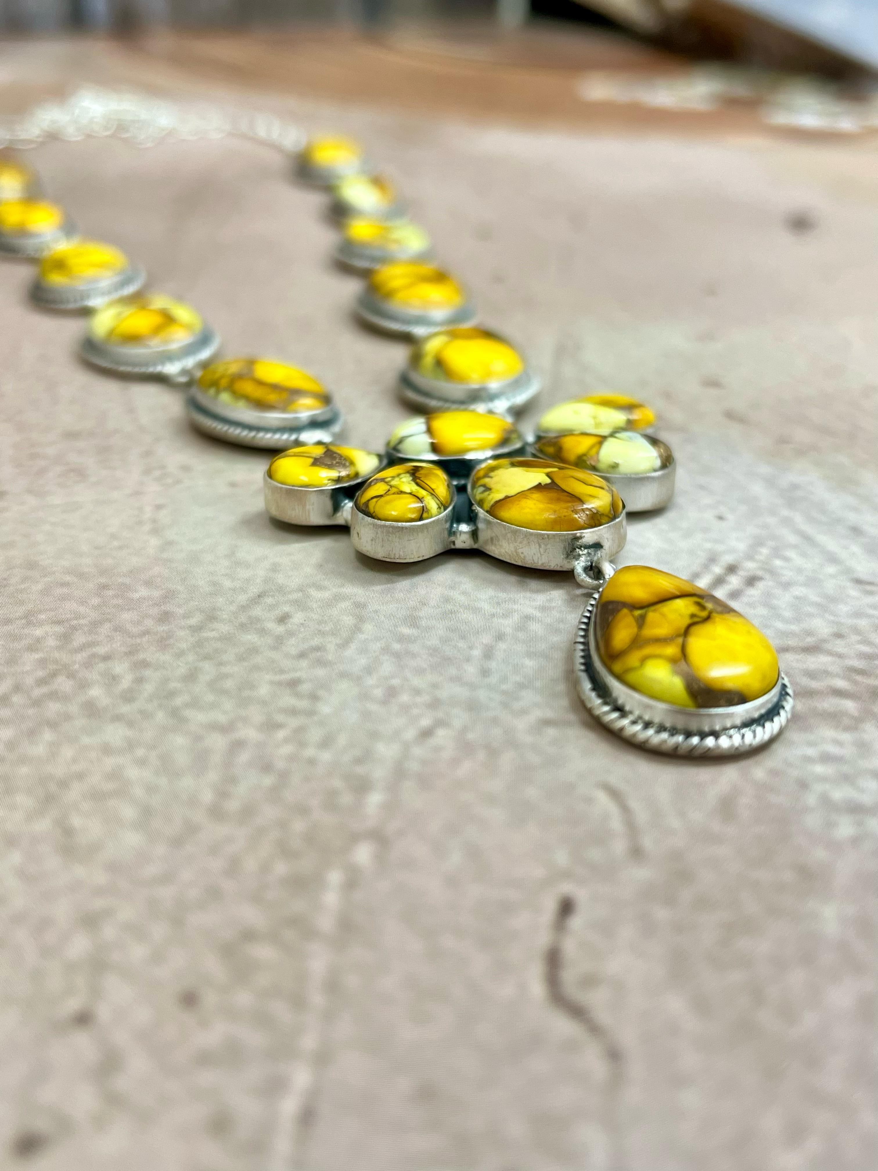 Handmade Sterling Silver Honey Dahlia Necklace with Signed Nizhoni