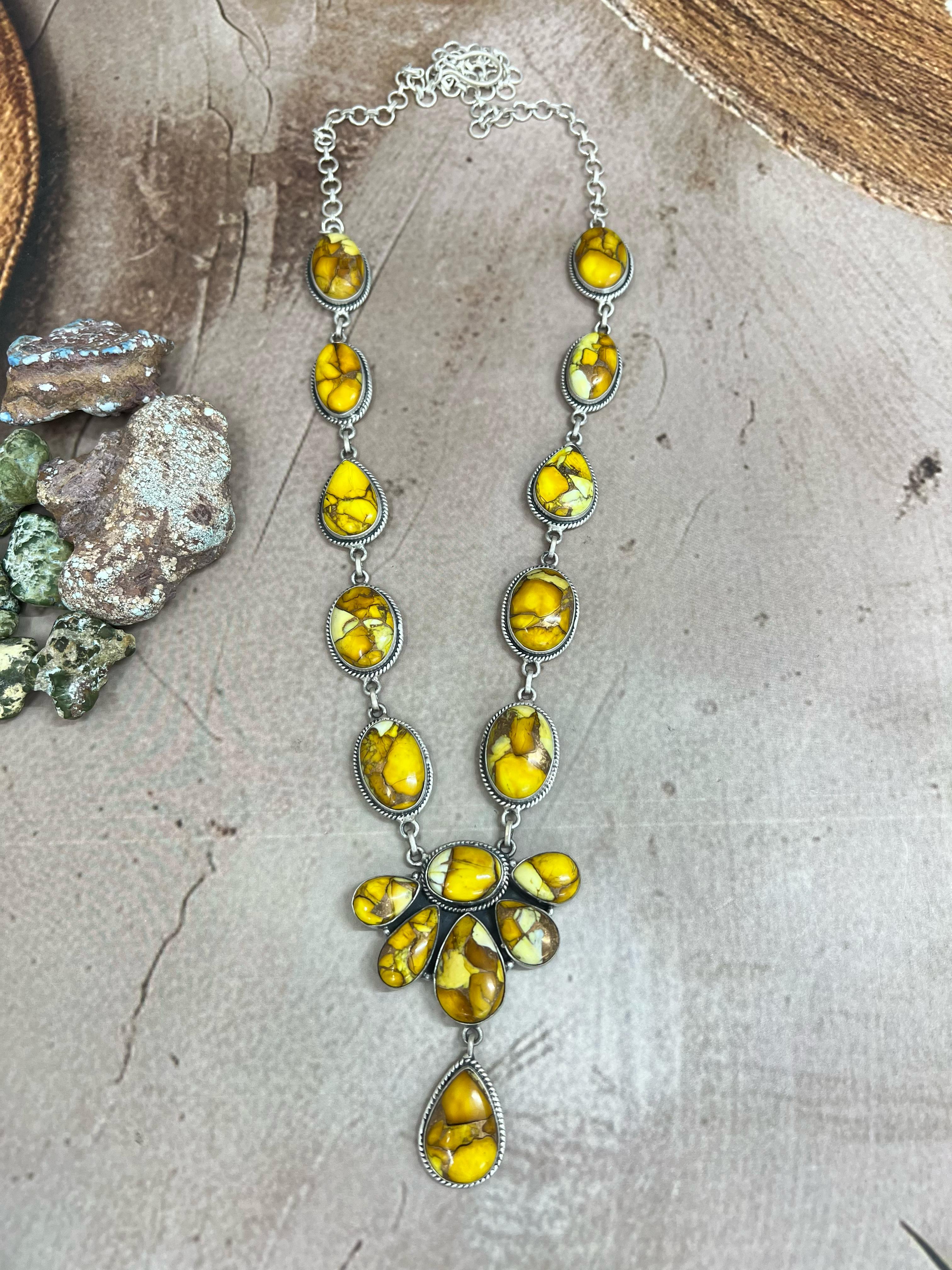 Handmade Sterling Silver Honey Dahlia Necklace with Signed Nizhoni