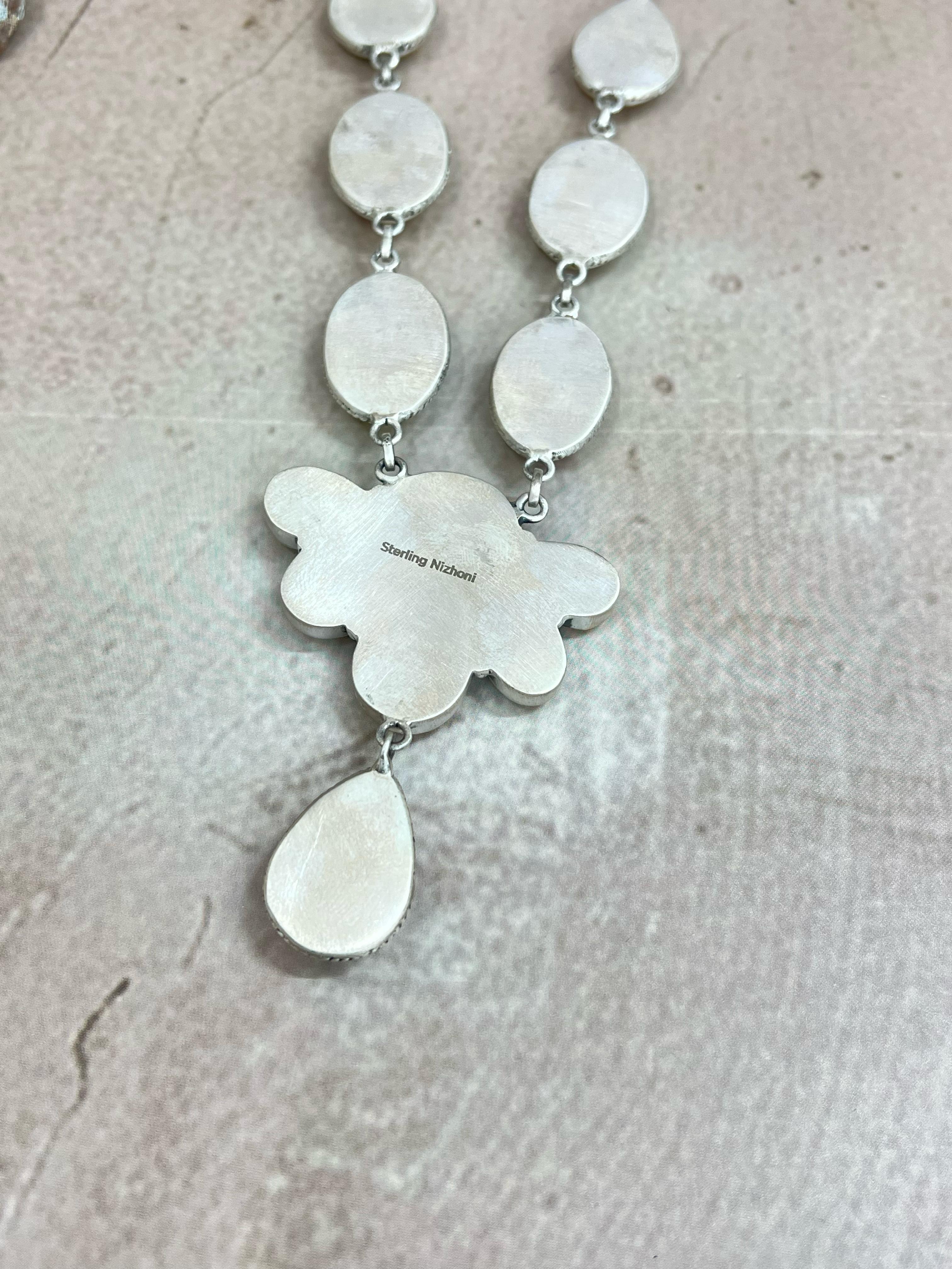 Handmade Sterling Silver Honey Dahlia Necklace with Signed Nizhoni