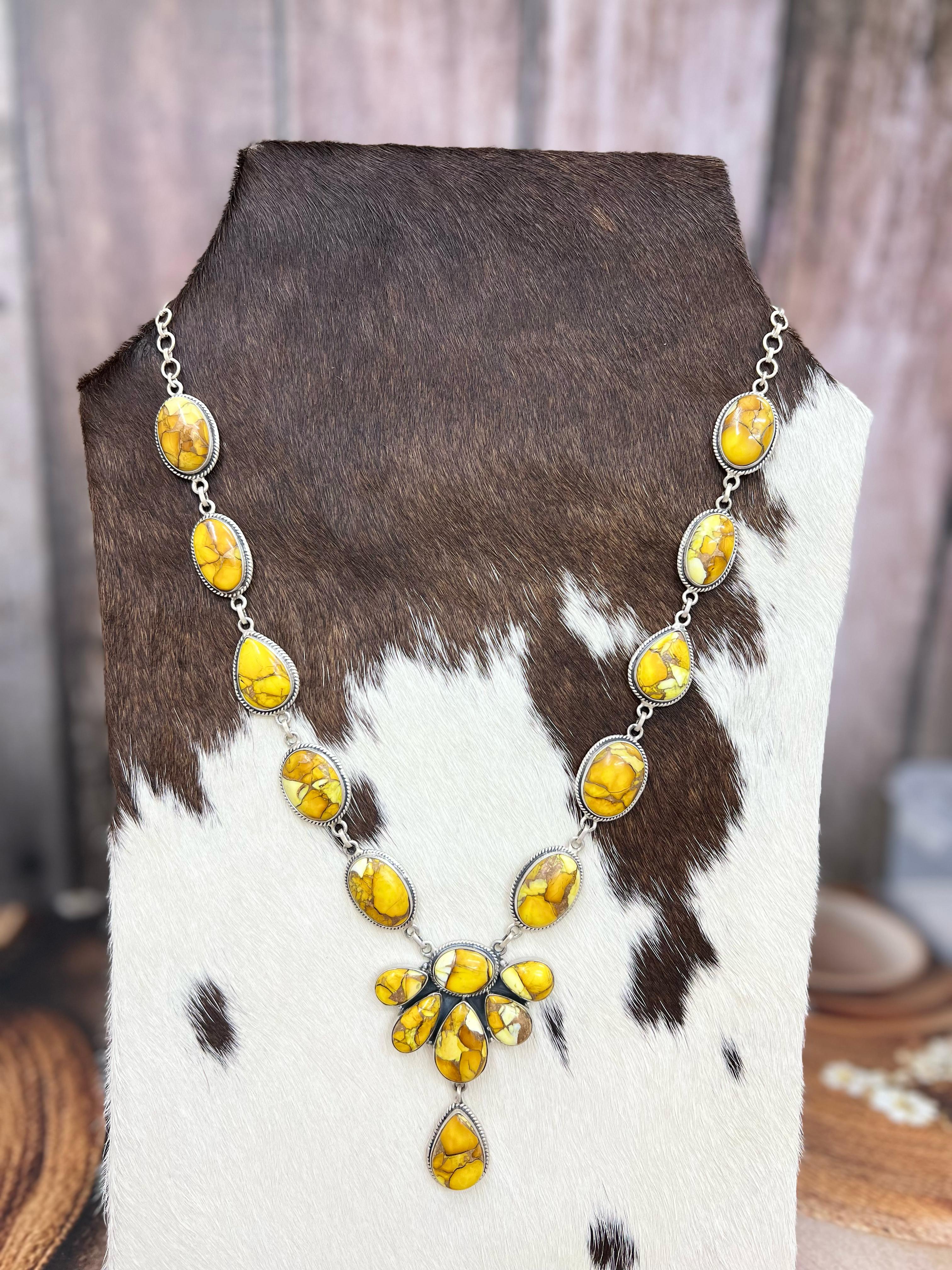 Handmade Sterling Silver Honey Dahlia Necklace with Signed Nizhoni