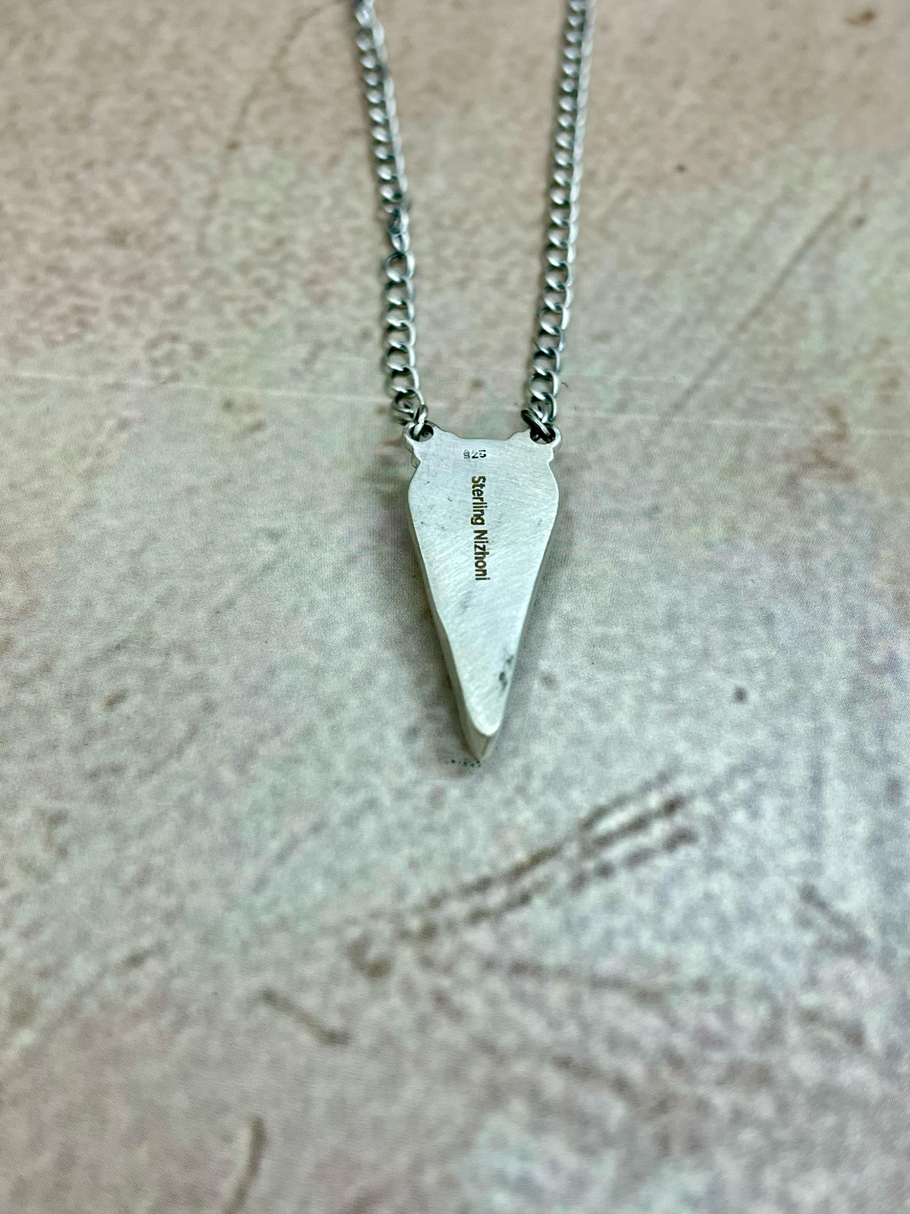 Handmade Sterling Silver Orange Mojave Turquoise, White Buffalo Turquoise Necklace with Signed Nizhoni